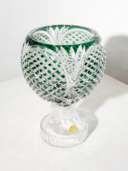 Val Saint Lambert Zorba Crystal Vase – Green Overlay Cut Crystal – H 40 cm