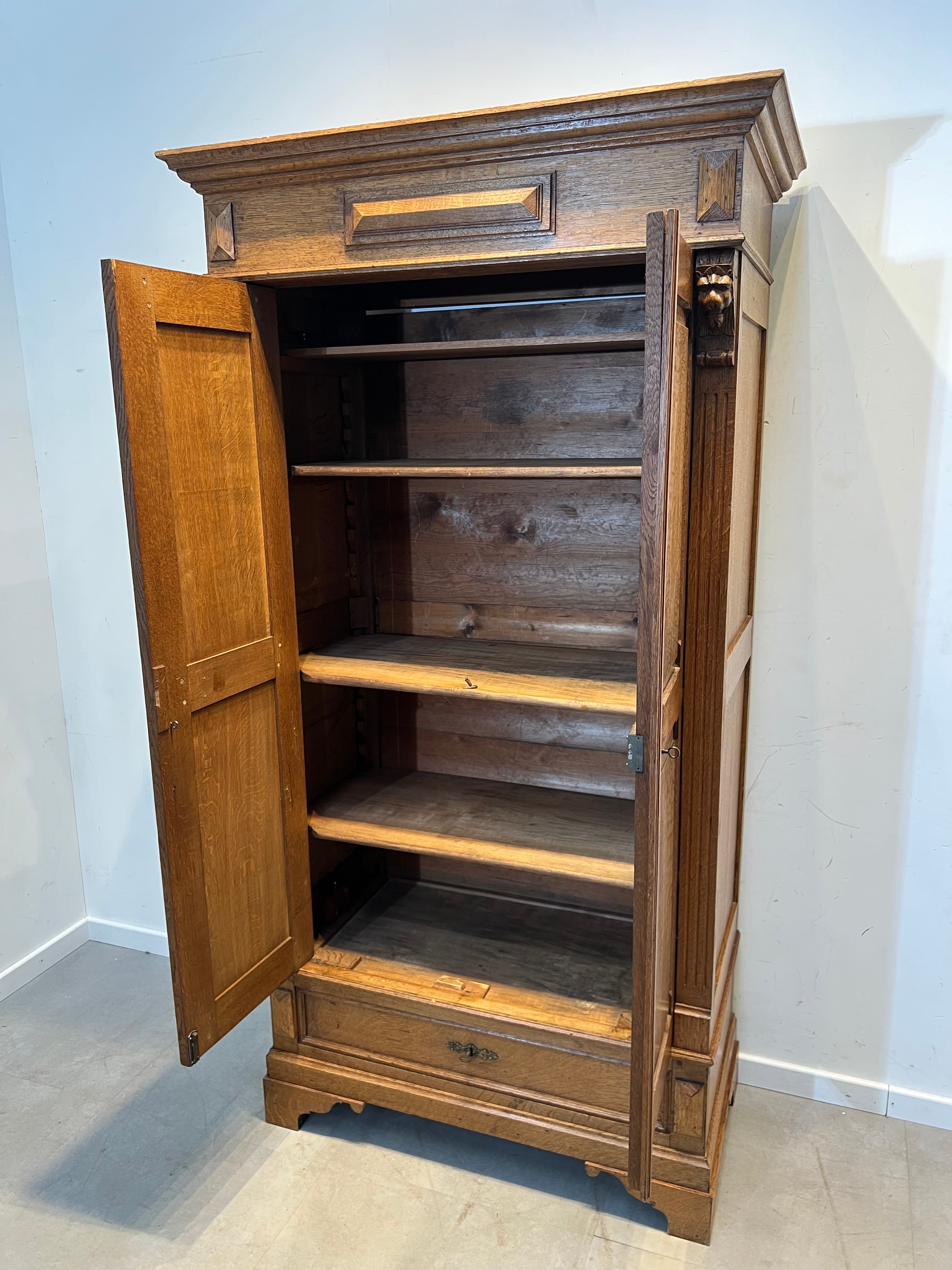 Antique Solid Oak Wardrobe Cabinet