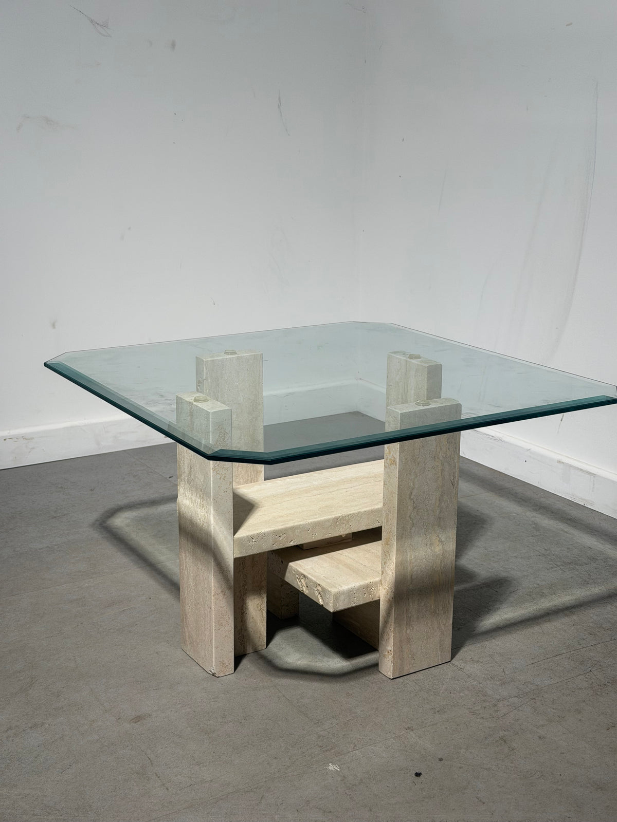 Willy Ballez Travertine & Glass Side Table