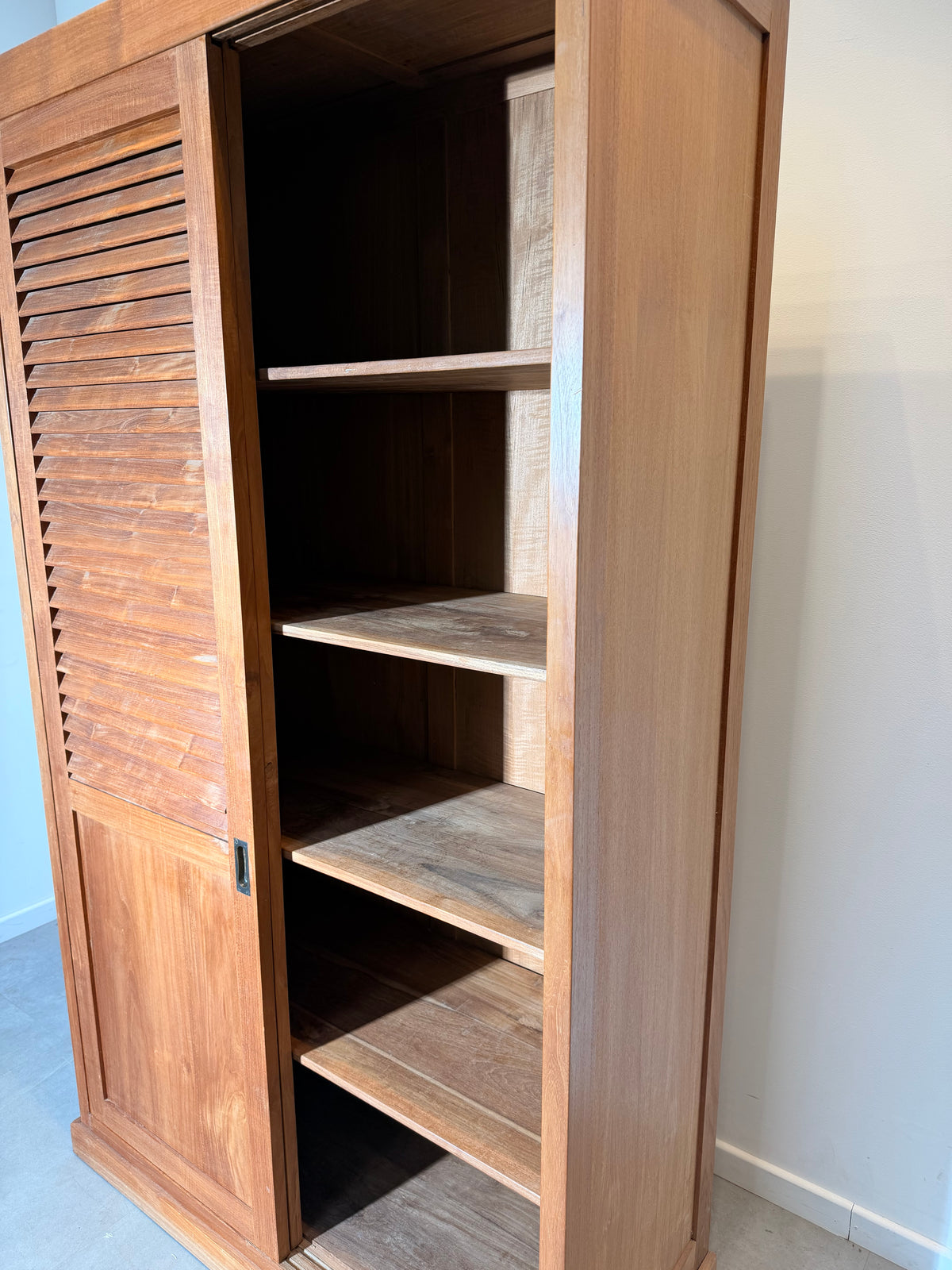 Teak Wardrobe with Louvered Sliding Doors