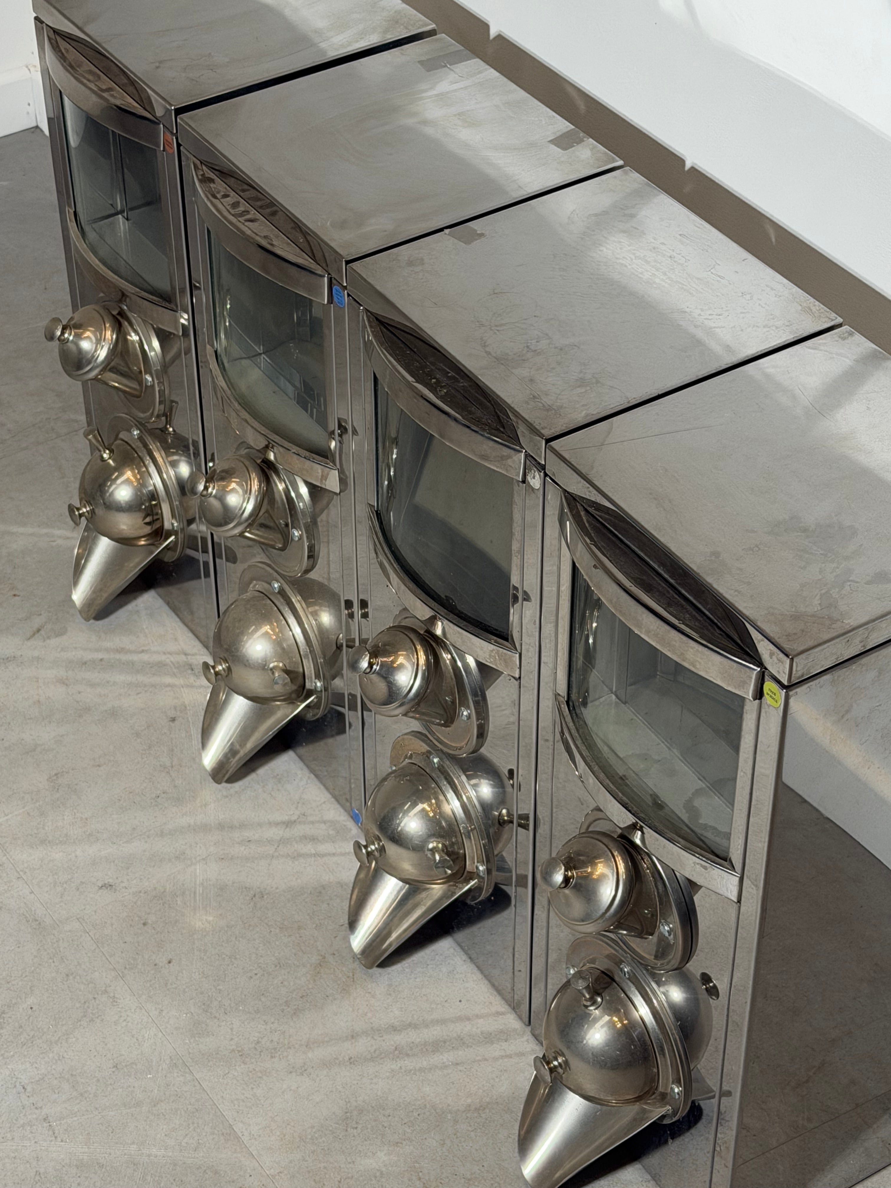 Set of Four Industrial Coffee Silos in Stainless Steel