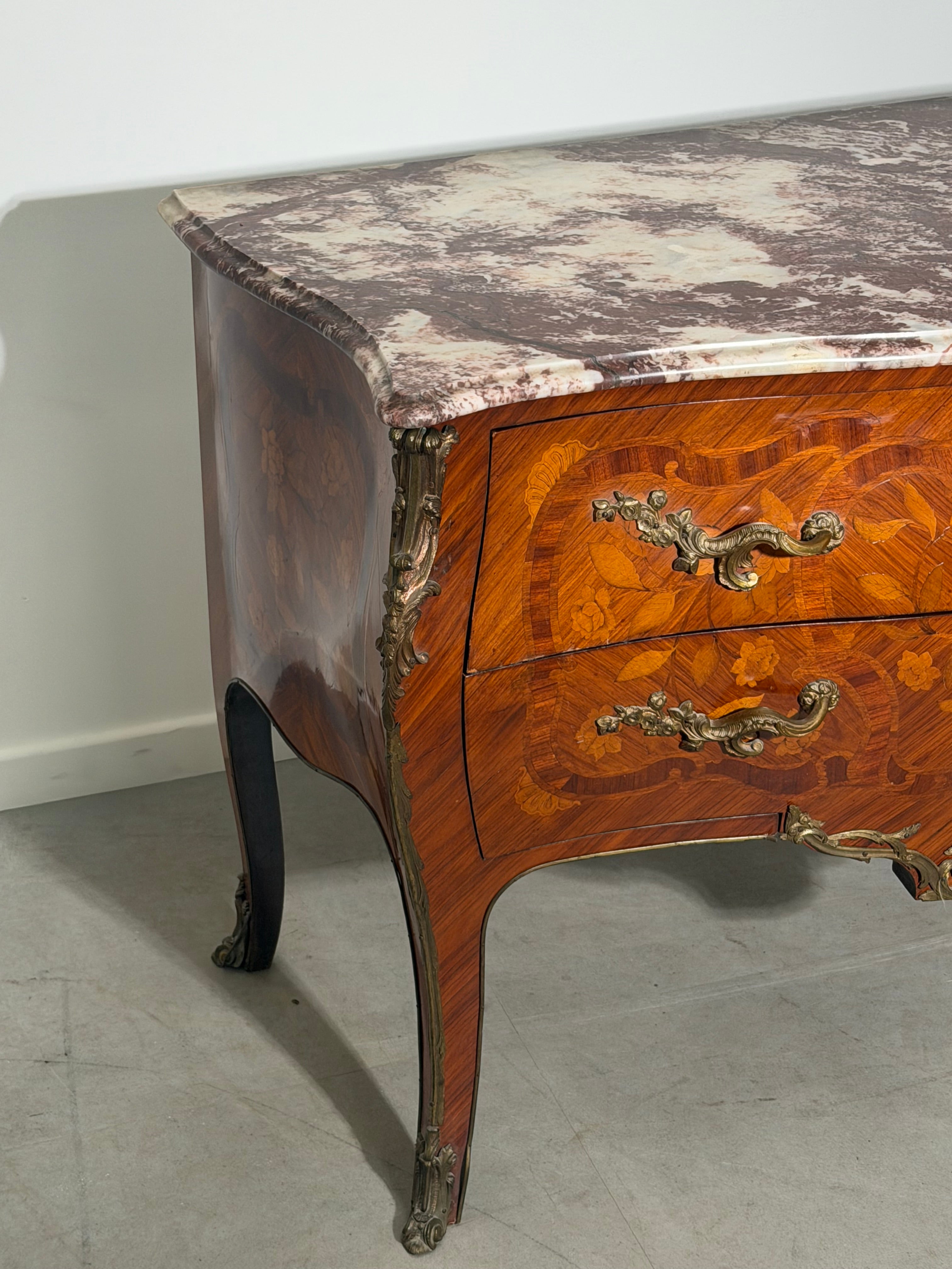 Antique chest of drawers with inlay and marble top