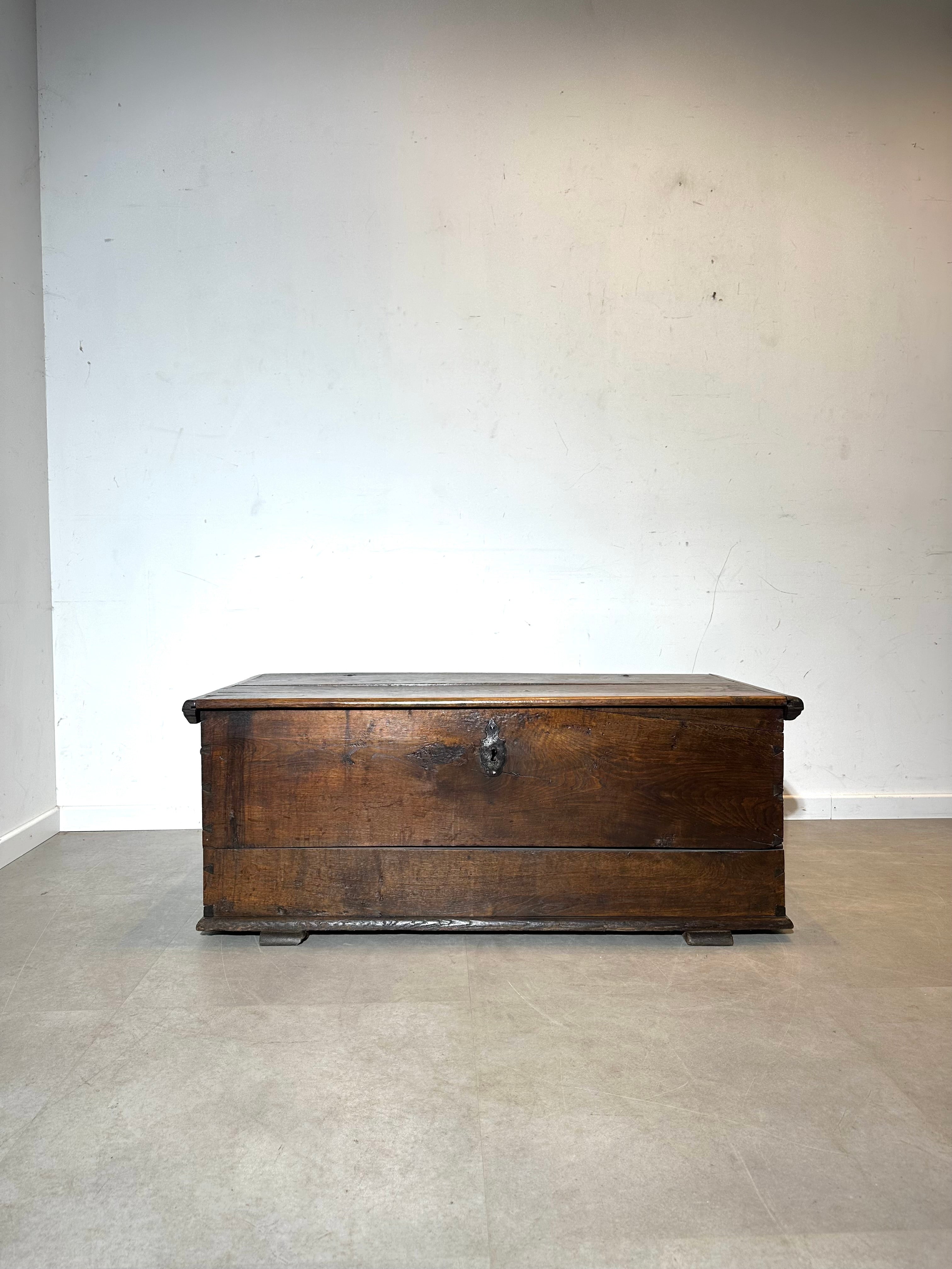 19th century antique wooden storage trunk