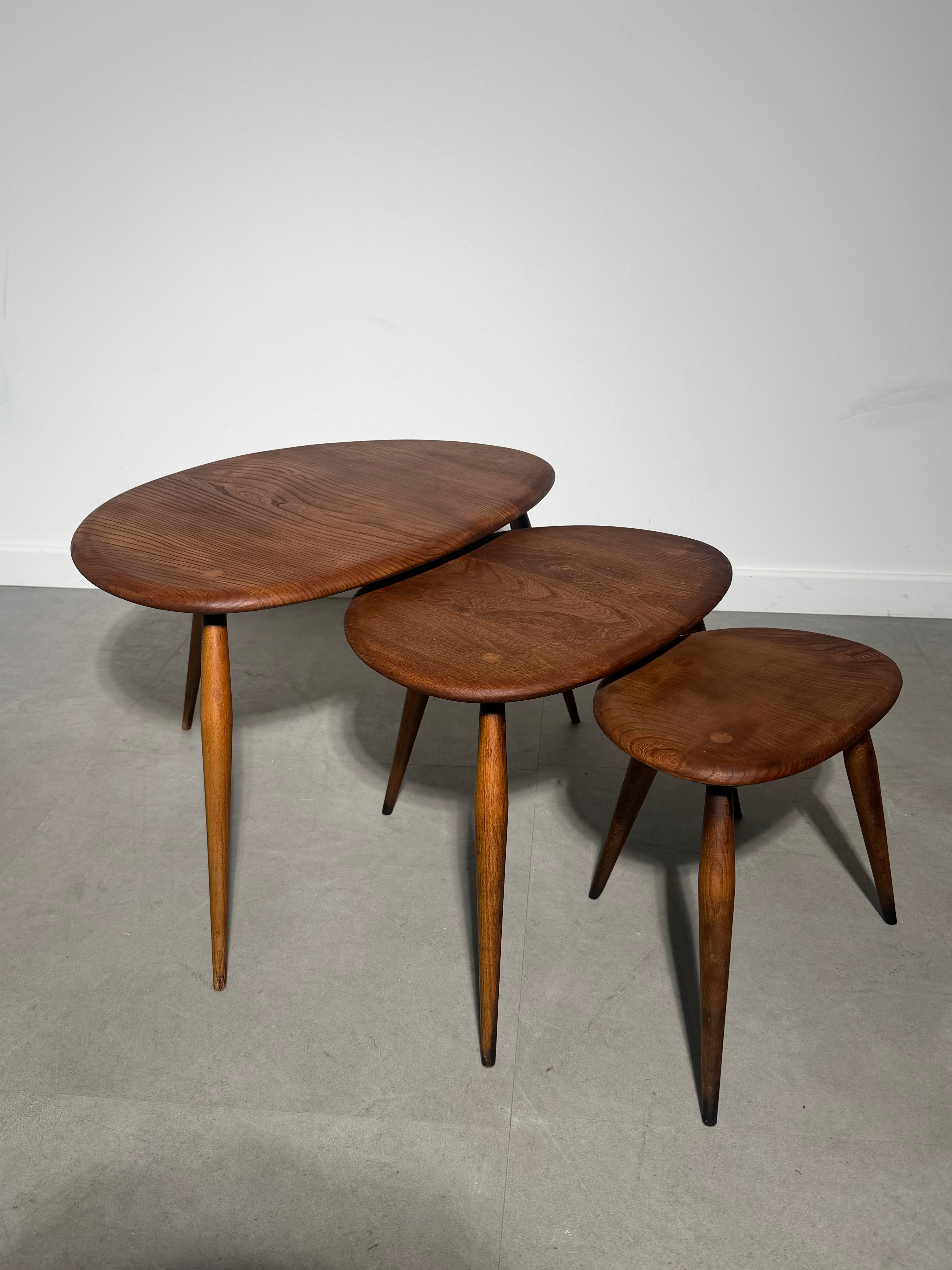 Vintage 1960s Ercol Pebble Nesting Tables – Set of 3