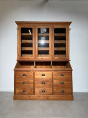 Teak Display Cabinet with Drawers and Glass Doors