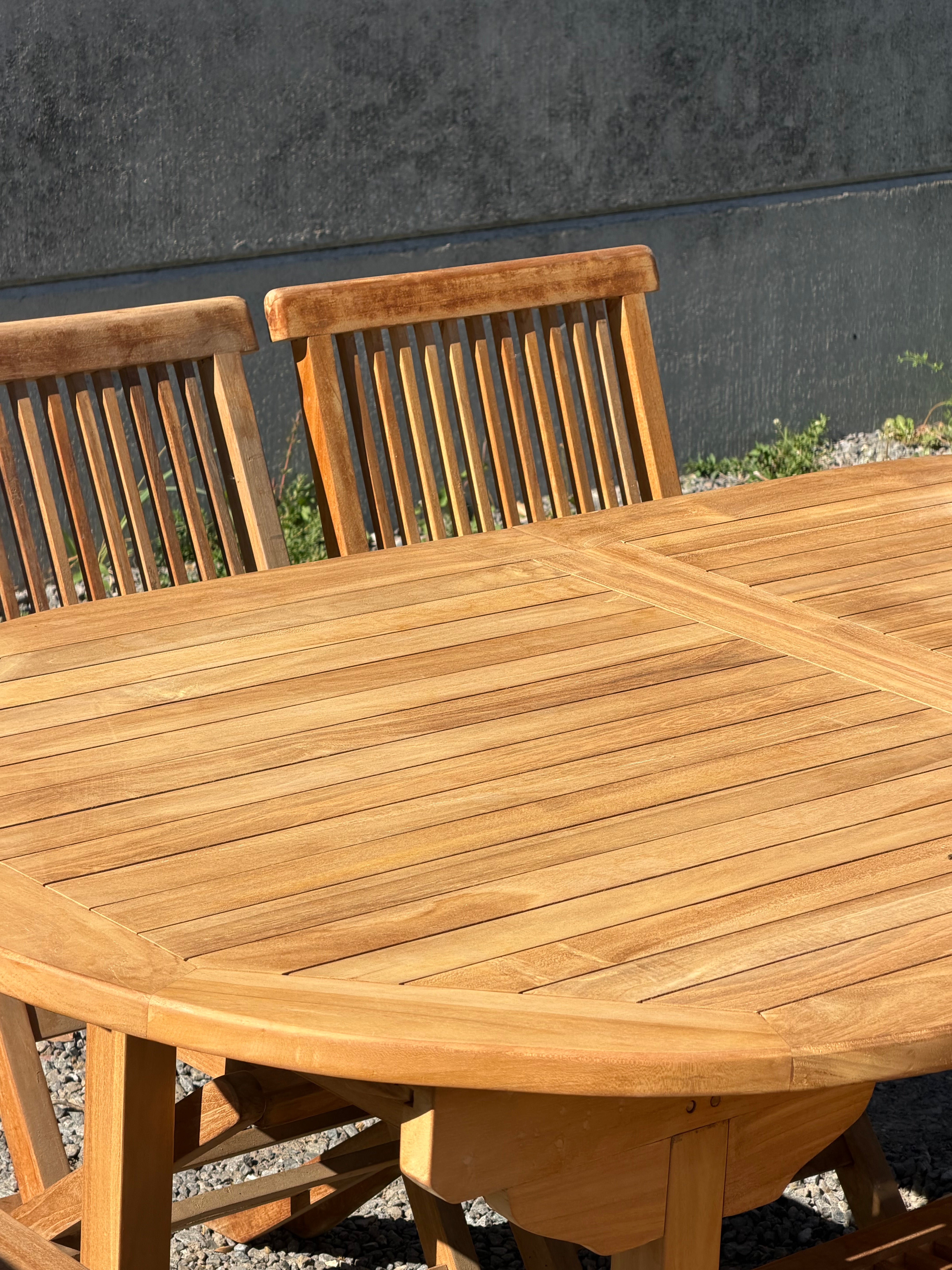 Teak Garden Table Oval Extendable + 6 Folding Chairs – Promo Set