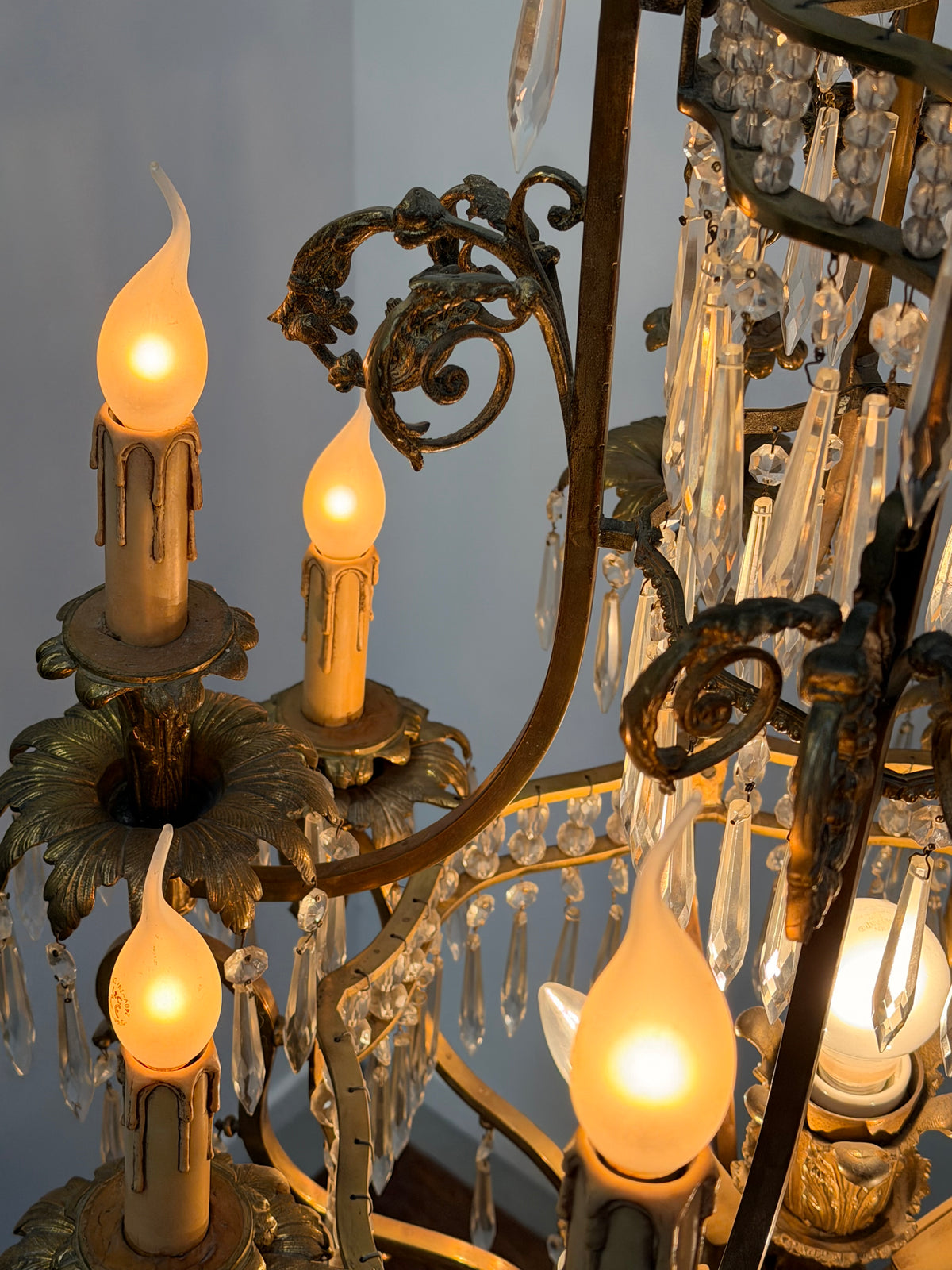 Impressive Antique French Gilt Bronze & Crystal Chandelier
