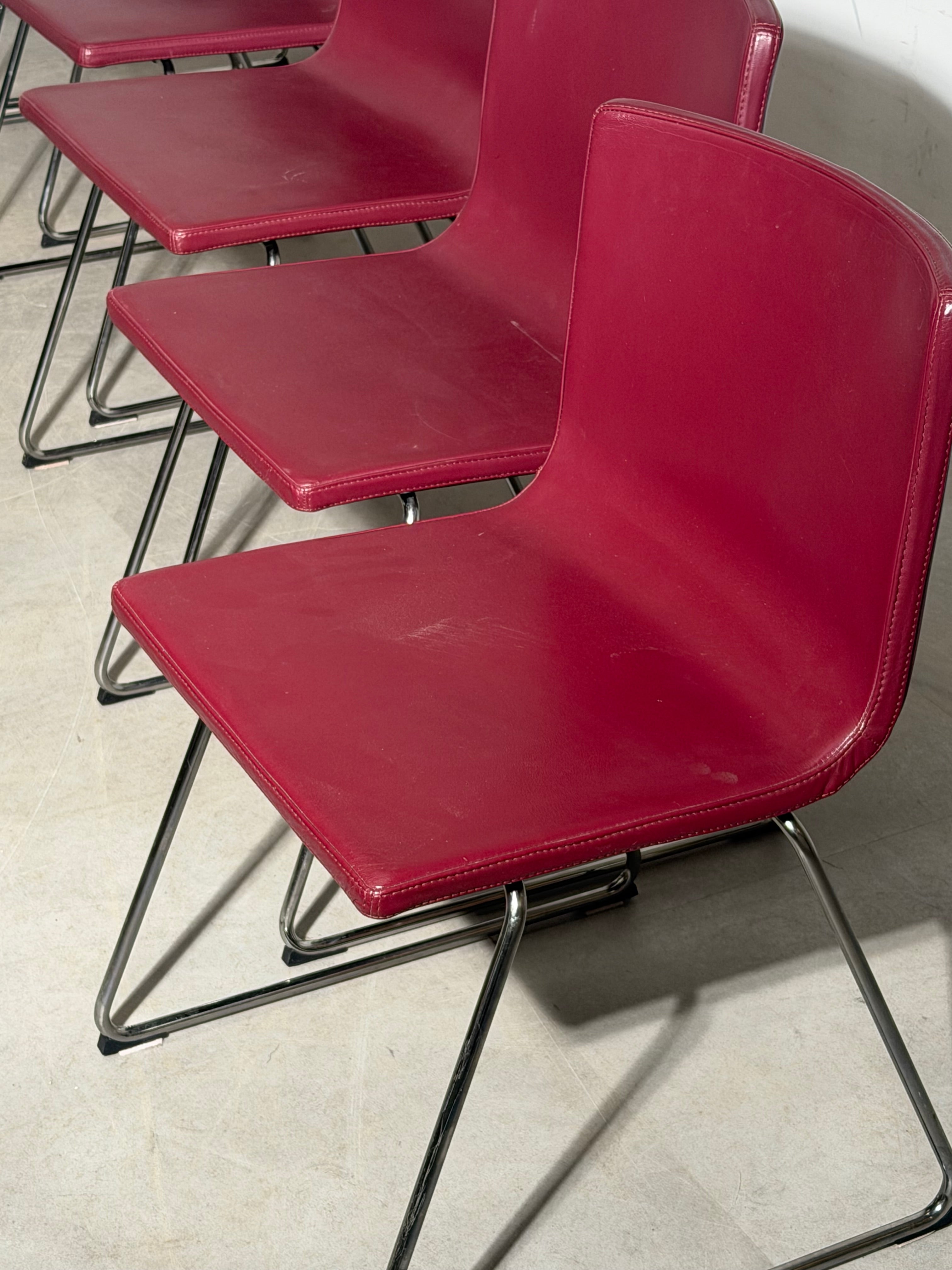 IKEA Bernhard Dining Chairs – Set of 6 – Burgundy Red Leather & Chrome