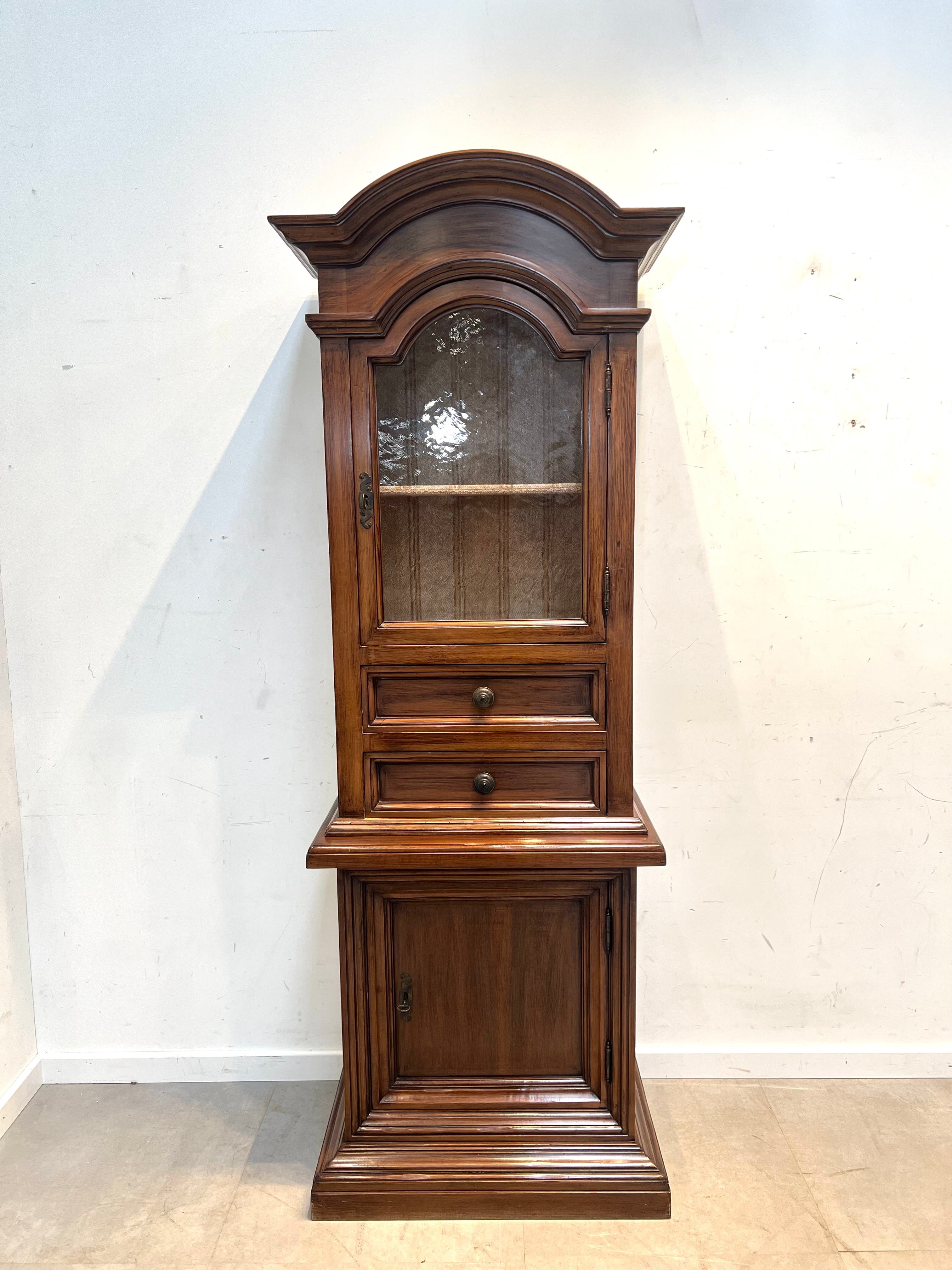 Antique Wooden Cabinet with Vitrine Top