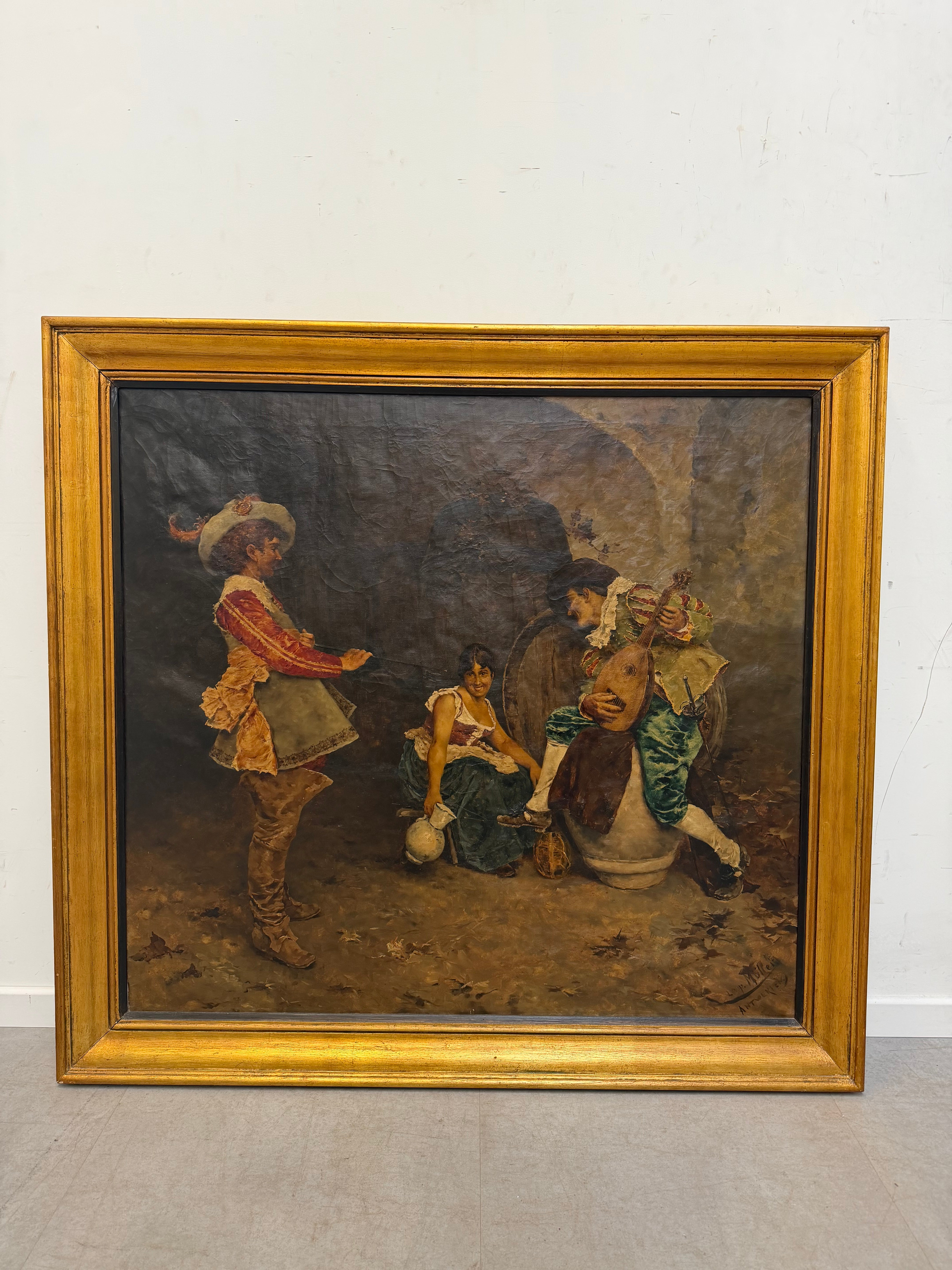 Antique Oil on Canvas by Leopold Müller