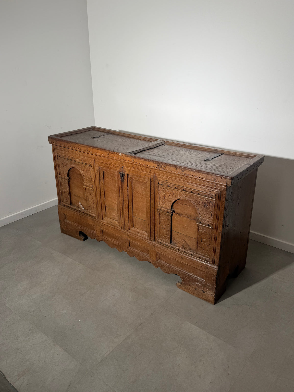 19th-Century Carved Wooden Chest
