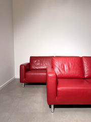 Nicoletti Italia Red Leather Sofa Set.    3 - 2 seater