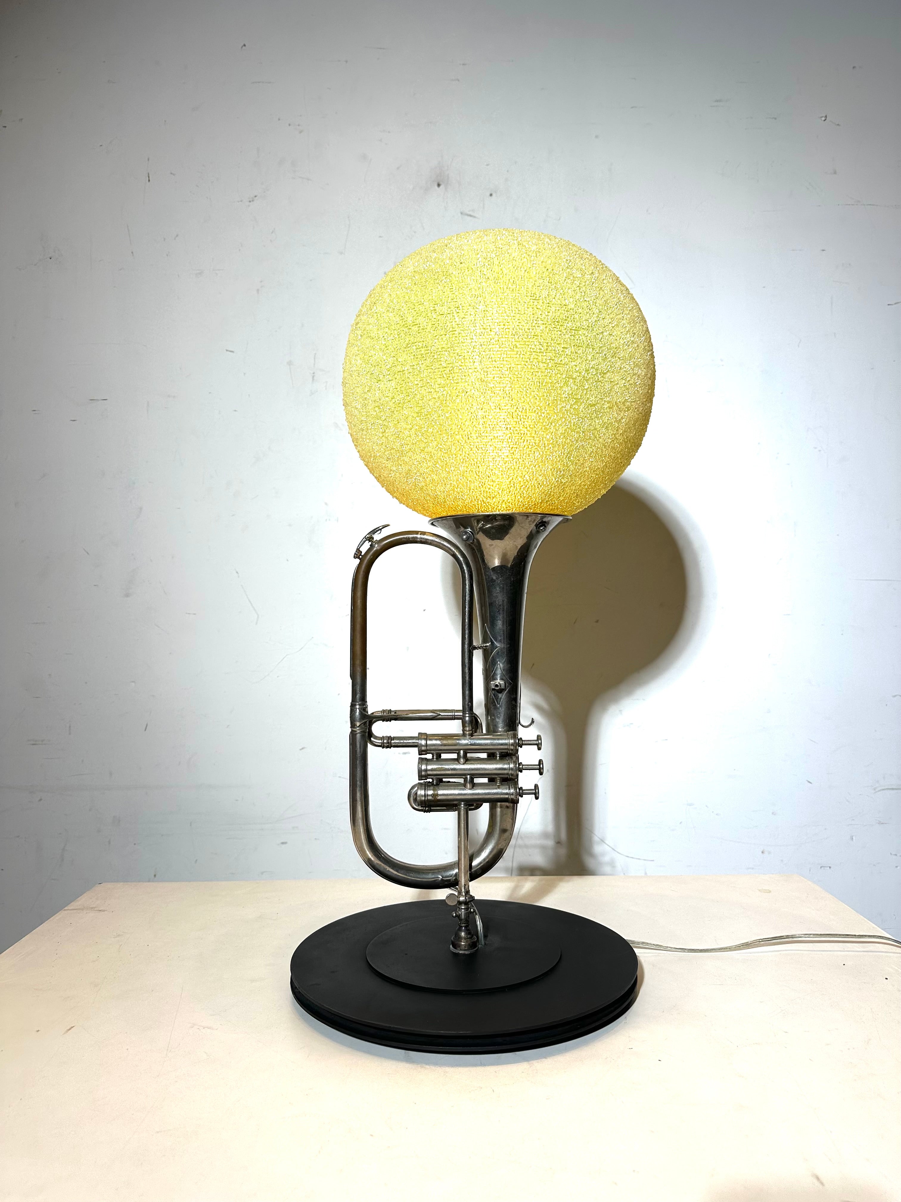 Vintage Trumpet Table Lamp with Yellow Glass Globe