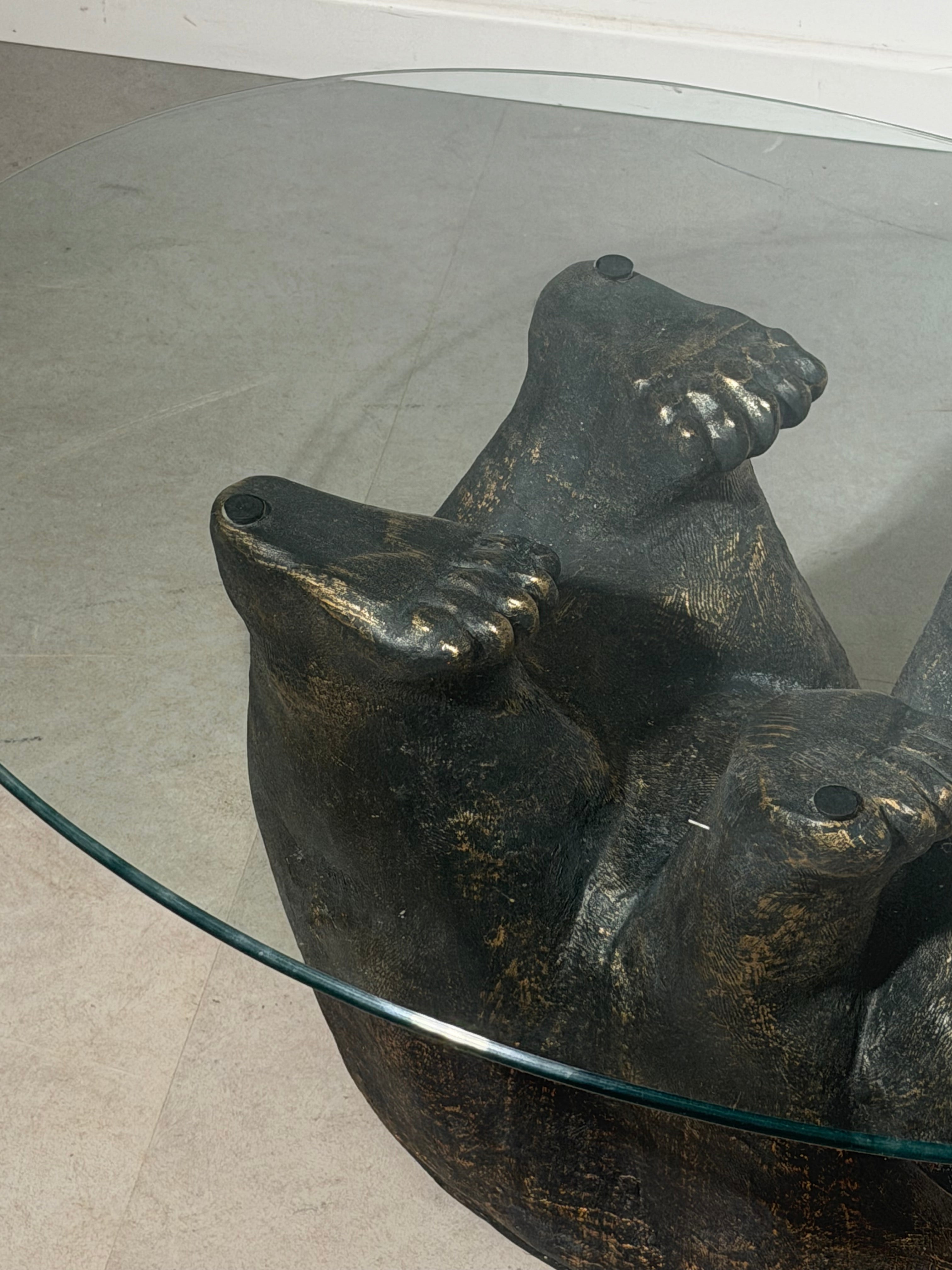 Black Bear Coffee Table in Resin with Glass Top – 90 x 70 x 42 cm