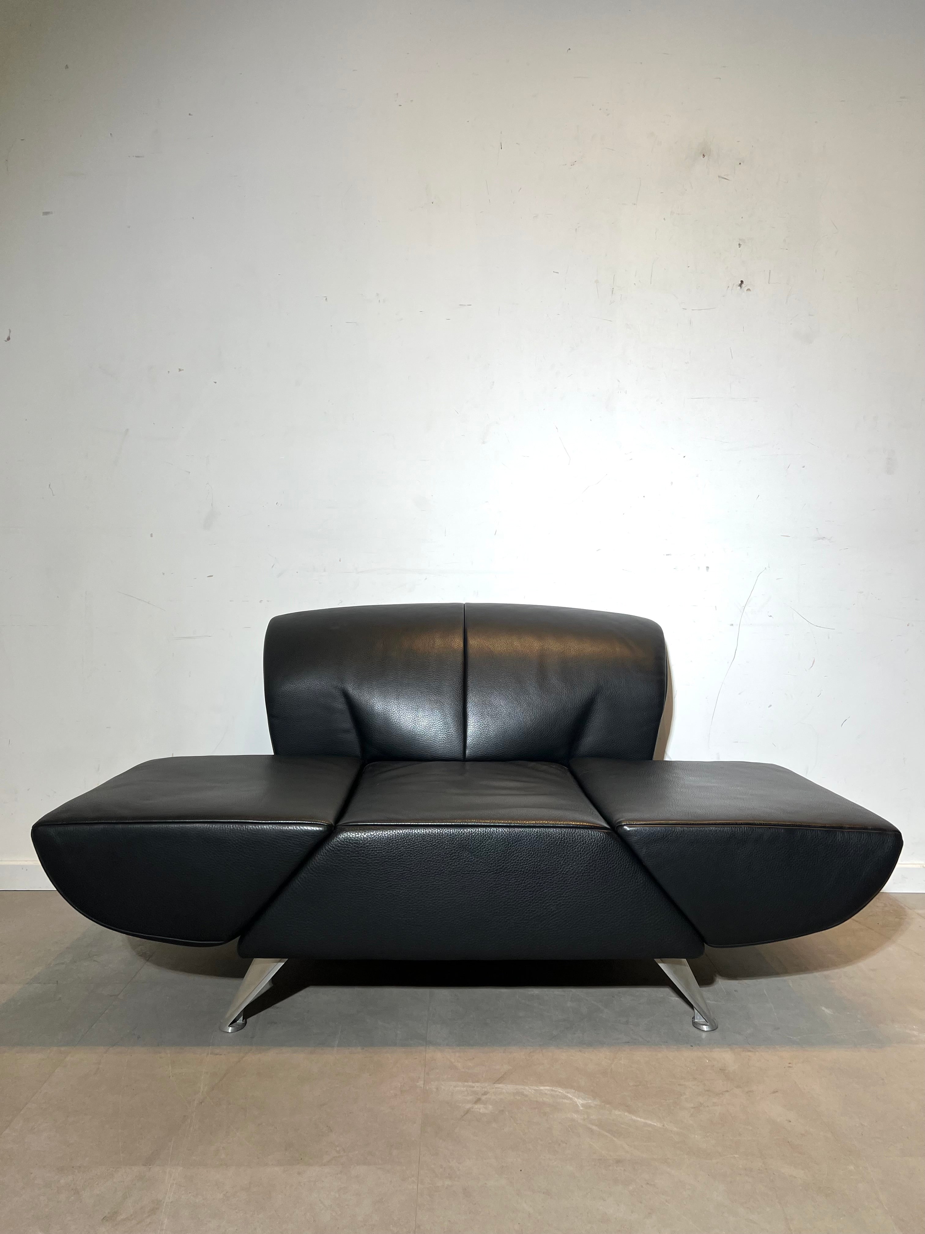 JORI “Pacific Pure” Design Leather Lounge Chair with Extendable Armrests