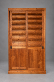 Teak Wardrobe with Louvered Sliding Doors