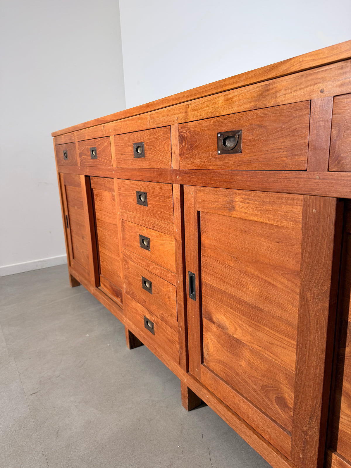 Large Teak Sideboard with Sliding Doors & Drawers