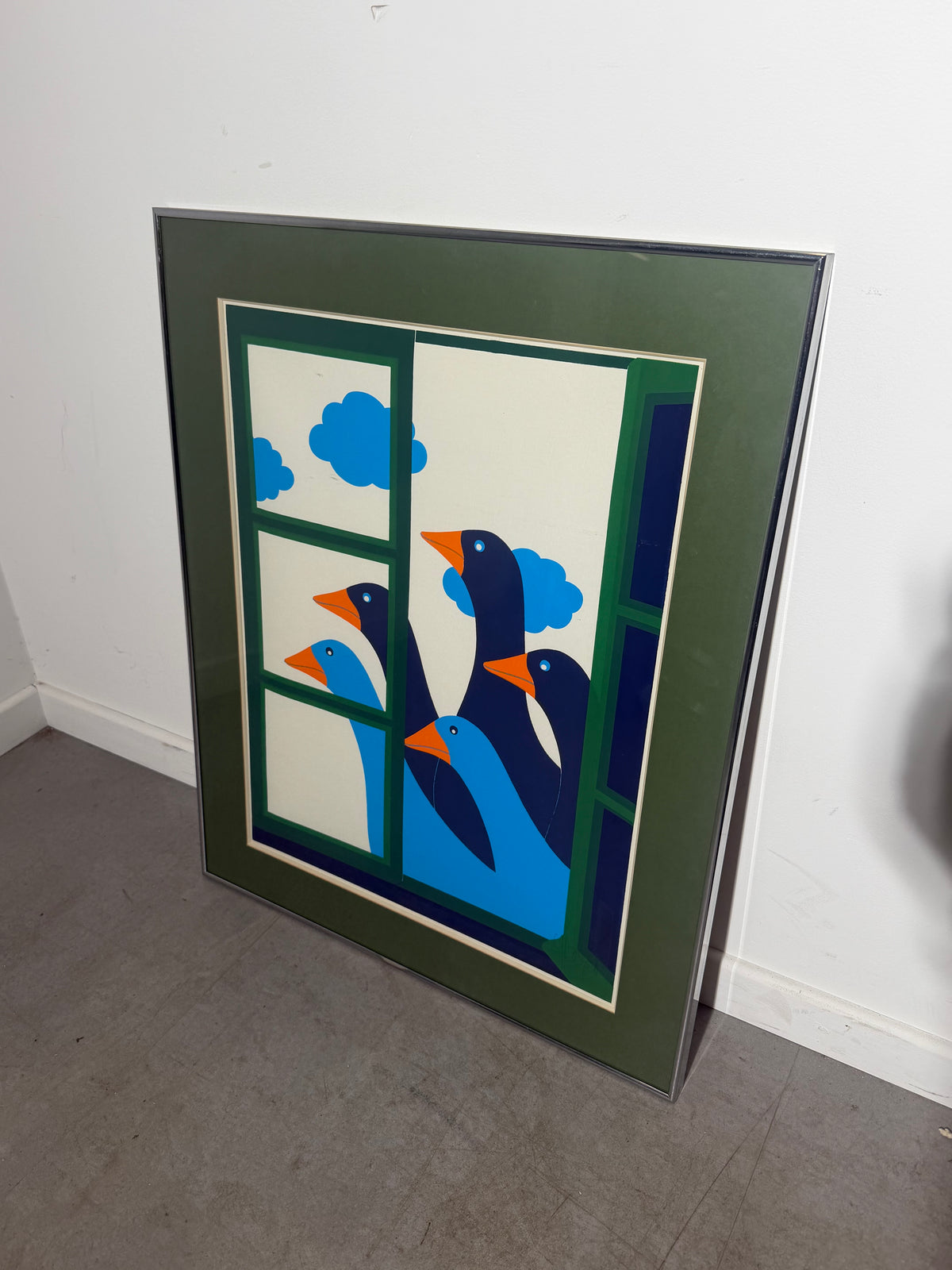 Signed Colour Lithograph with Geese – 65 × 80 cm