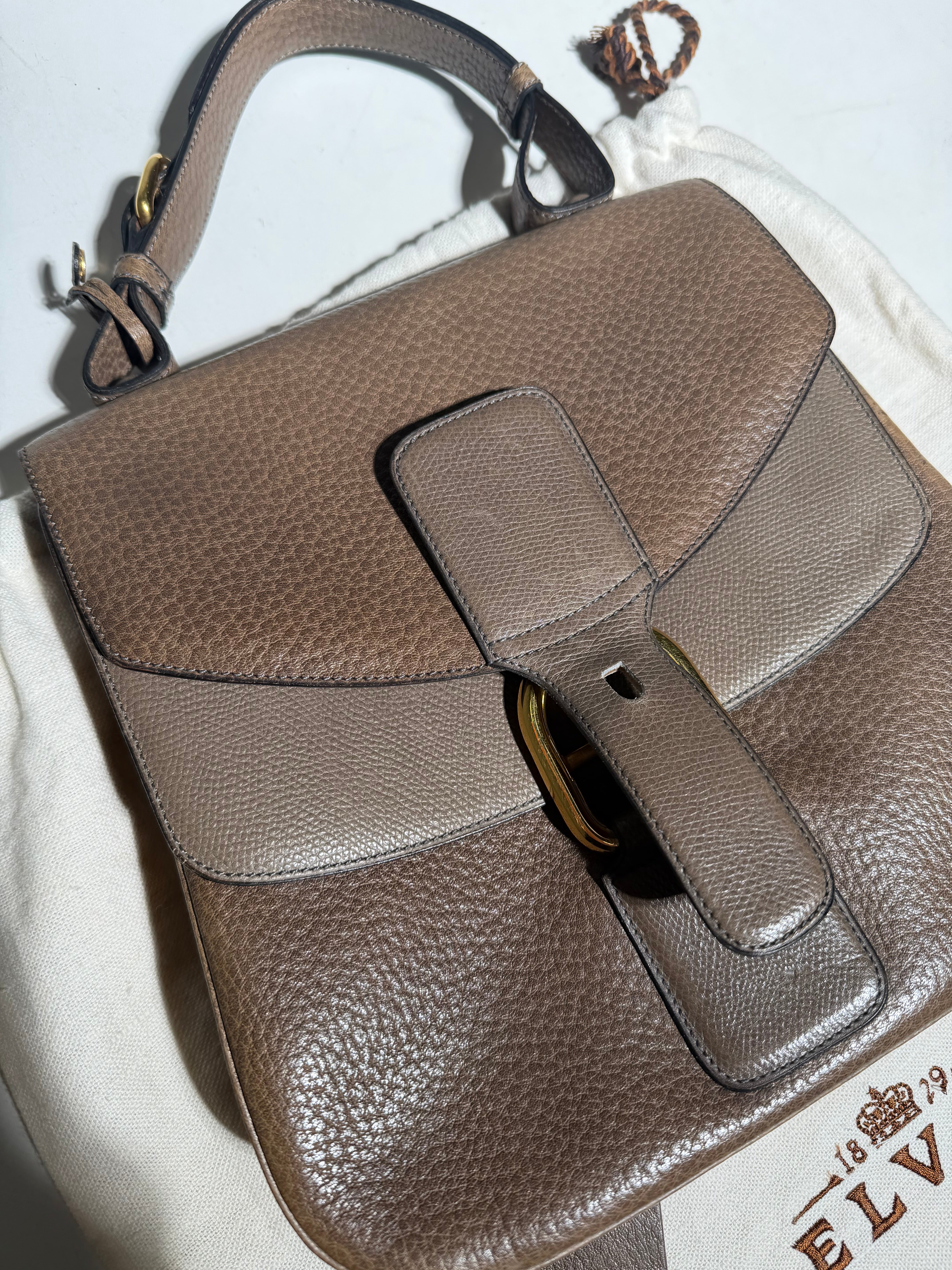 Vintage Delvaux Two-Tone Leather Handbag with Gold Hardware