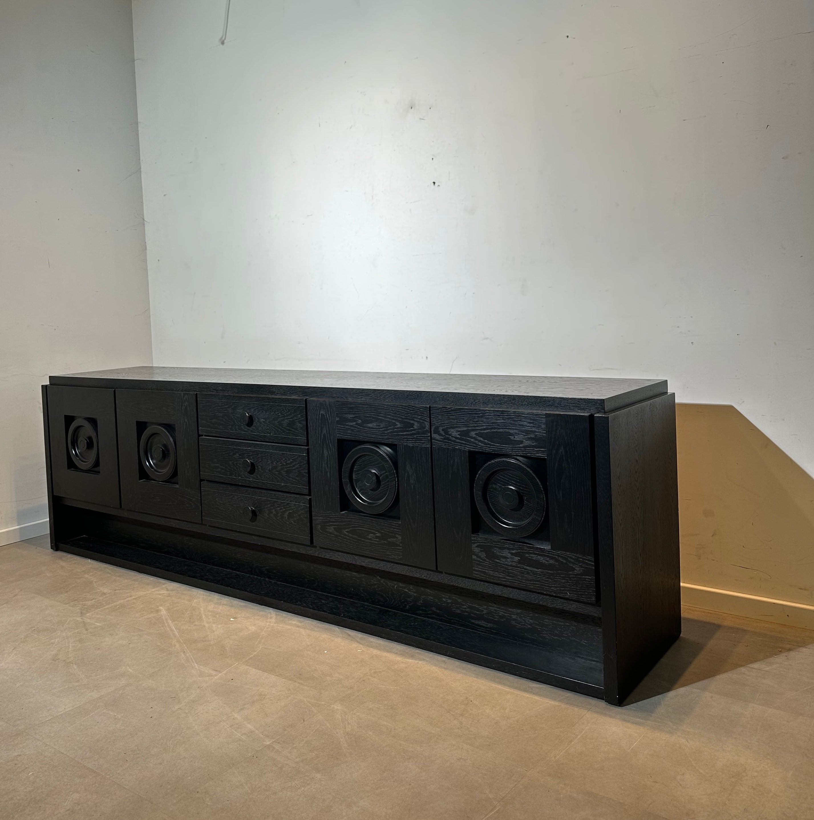 Brutalist Black Oak Sideboard / Credenza
