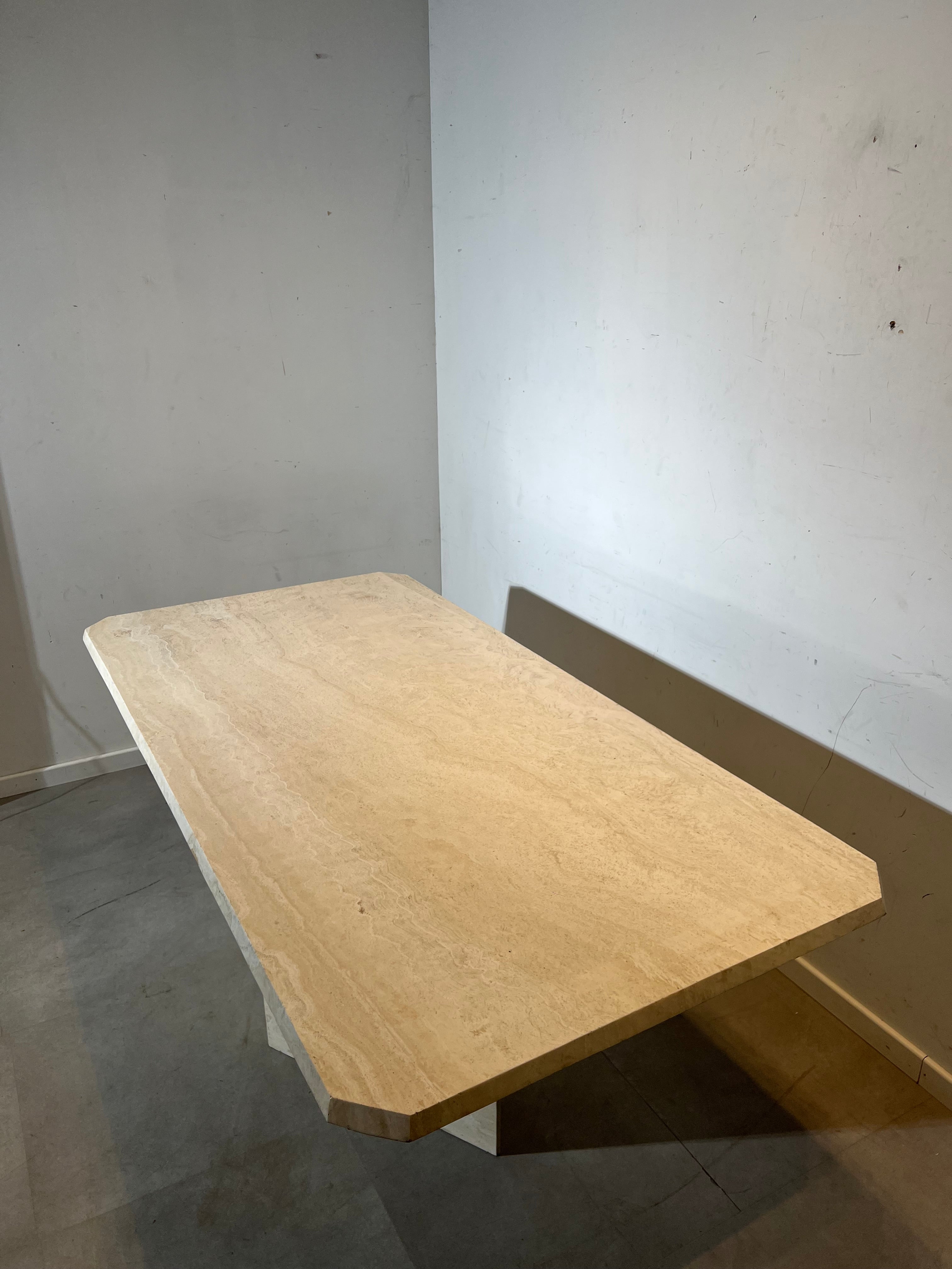 Travertine Dining Table with Sculptural Pedestal Base
