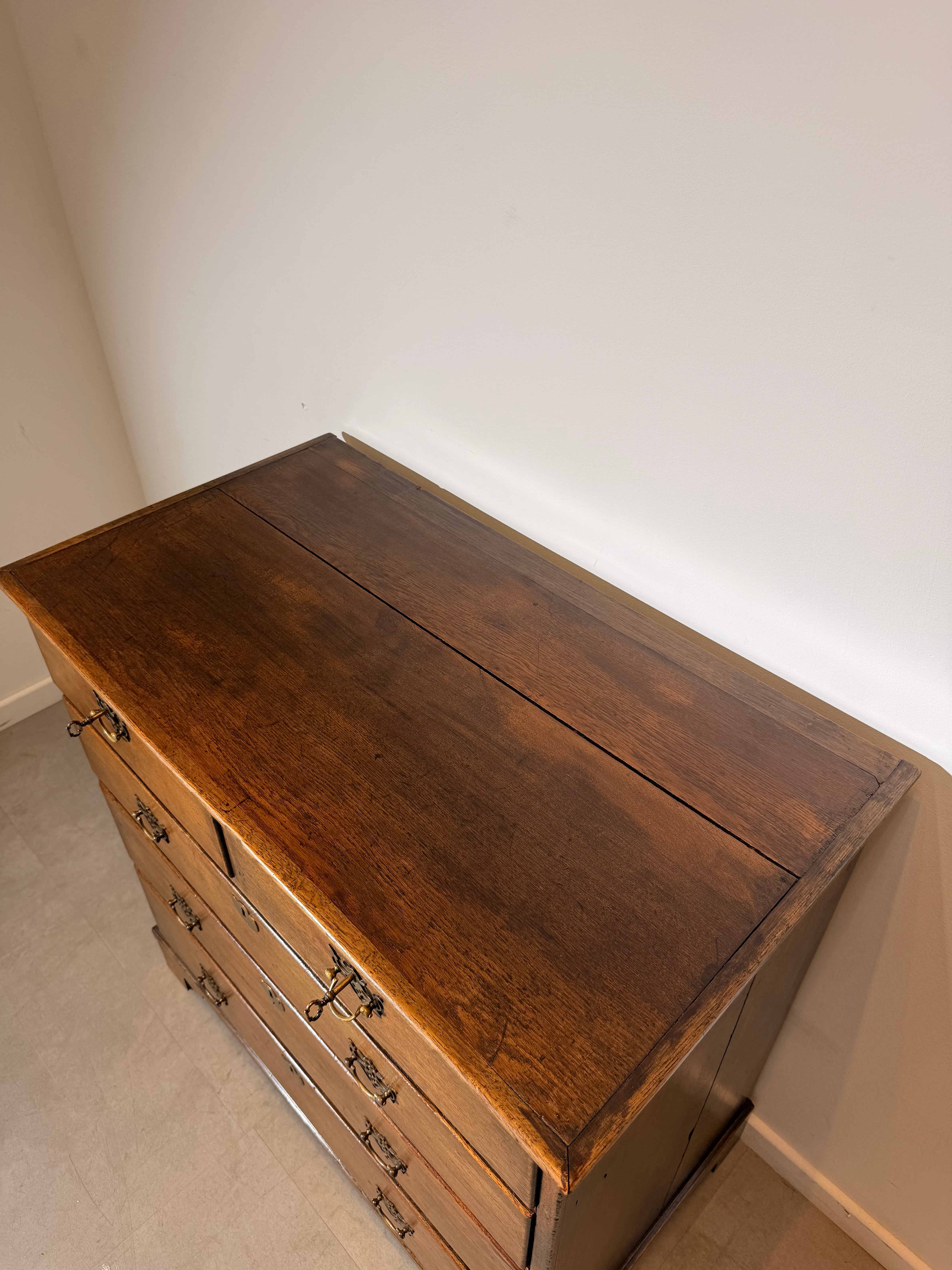 Antique English Oak Chest of Drawers with Brass Hardware