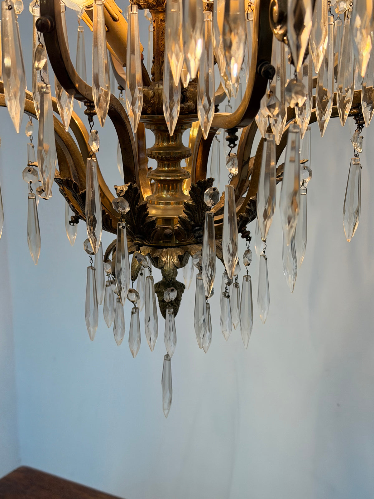 Impressive Antique French Gilt Bronze & Crystal Chandelier