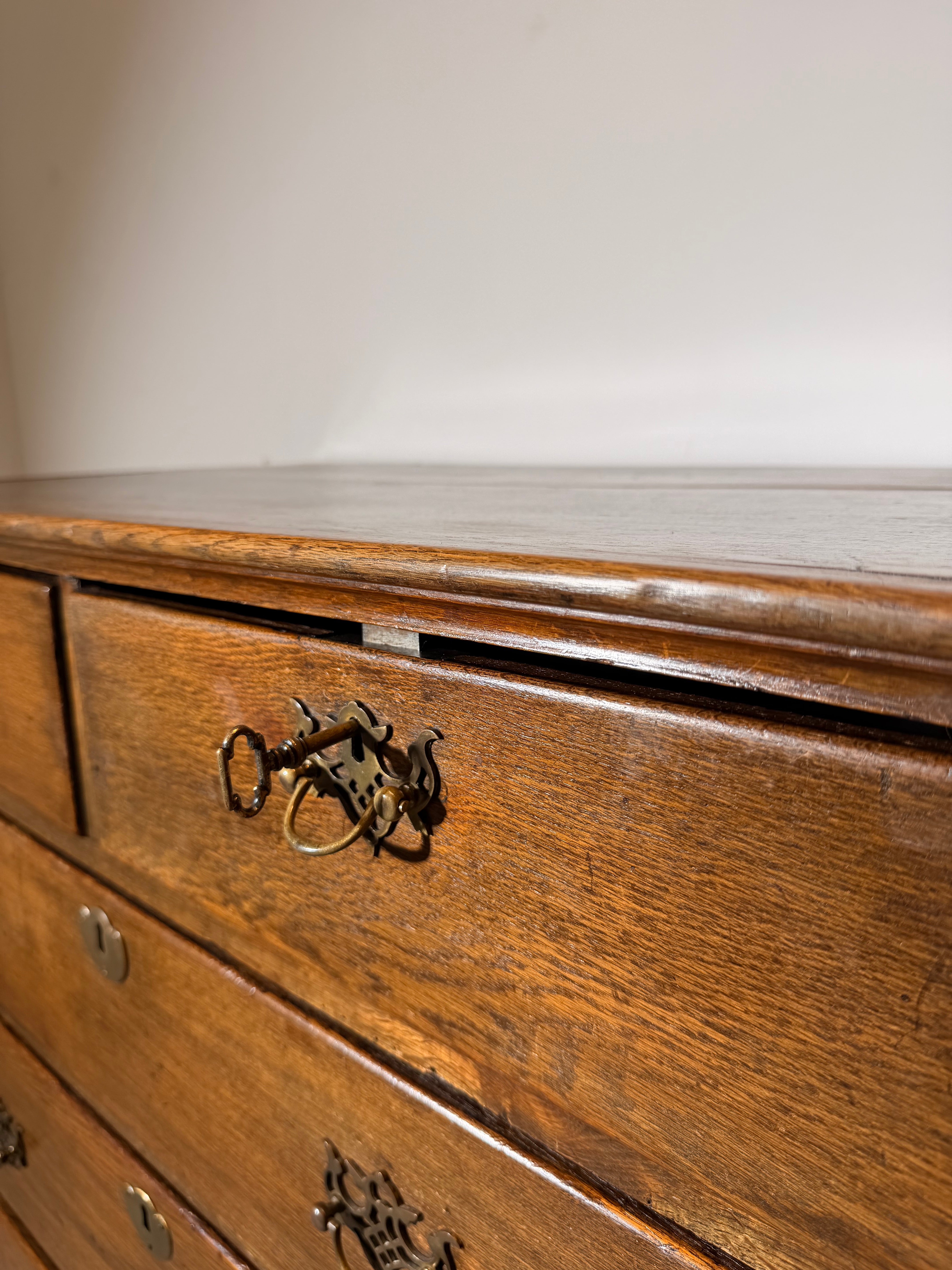 Antique English Oak Chest of Drawers with Brass Hardware