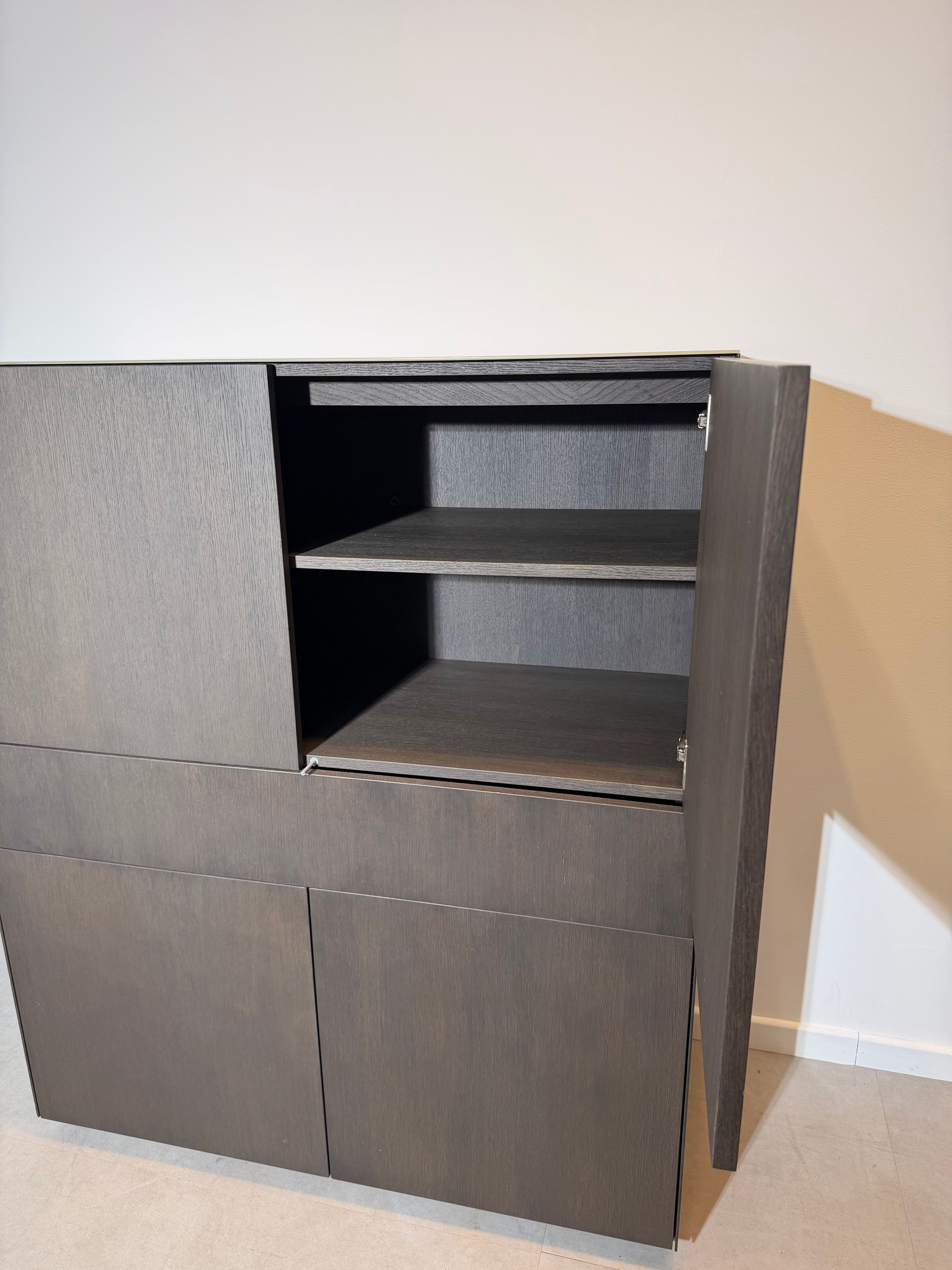 Contemporary Wooden Storage Cabinet with Glass Top