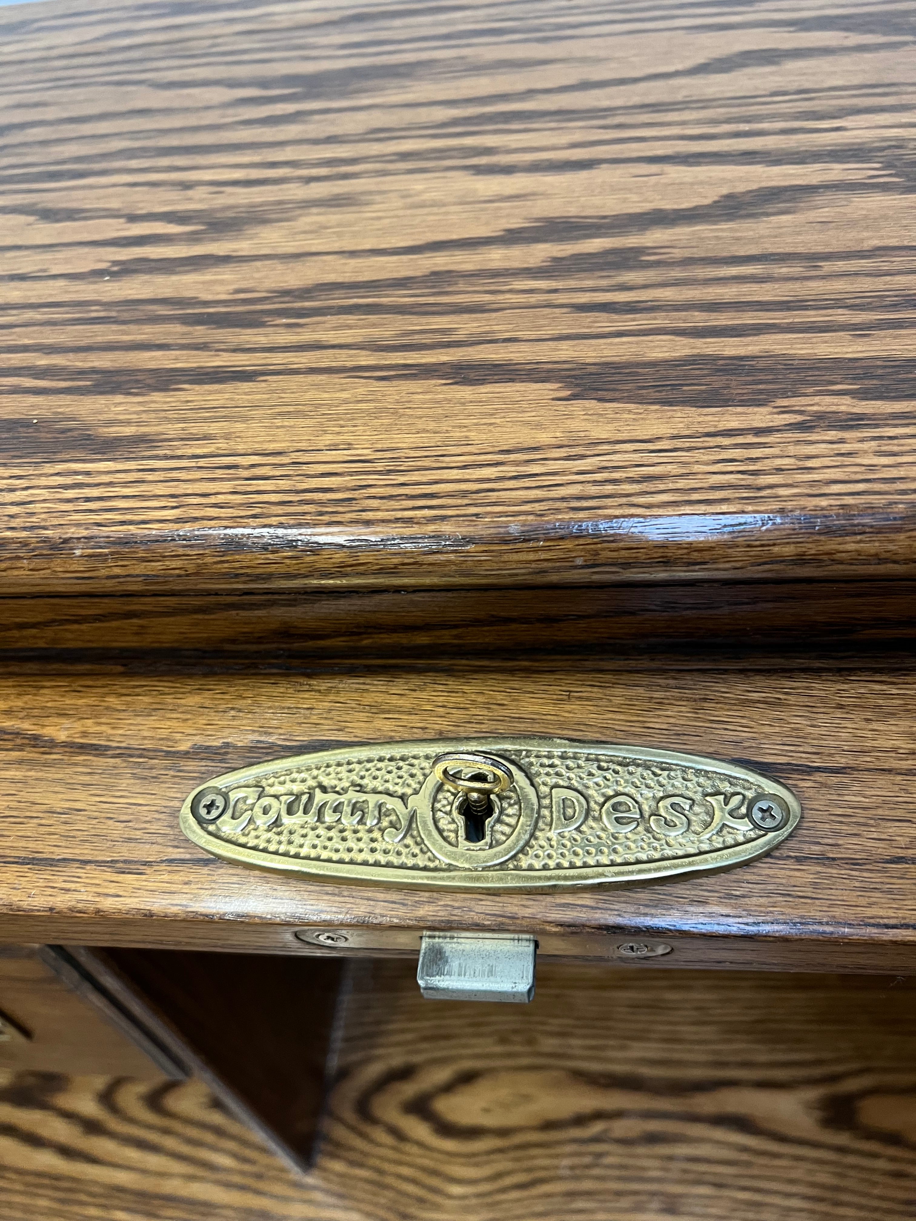 Antique Oak Roll Top Filing Desk with Tambour Shutter – 150 cm