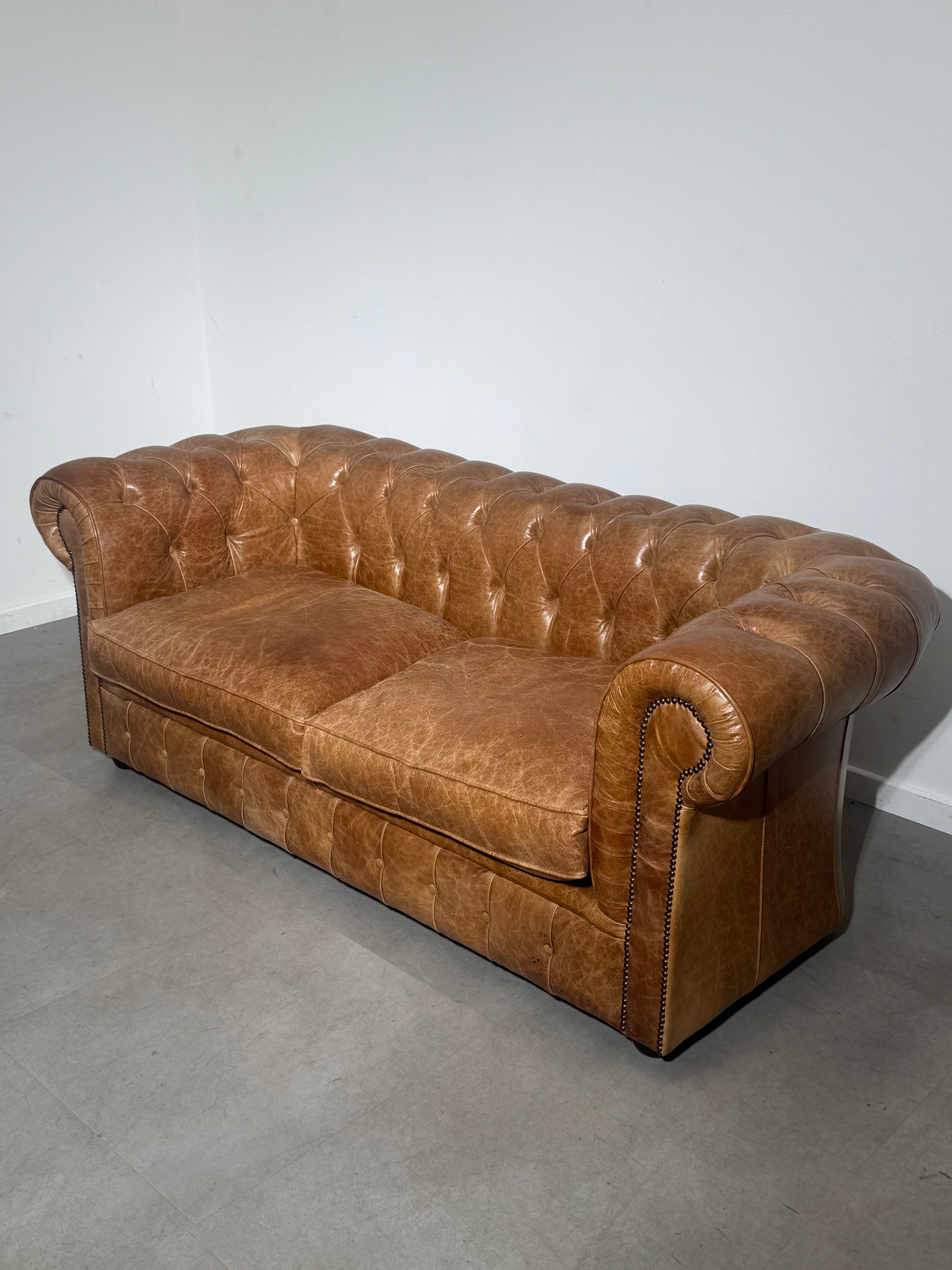 Vintage Chesterfield Sofa in Cognac Leather