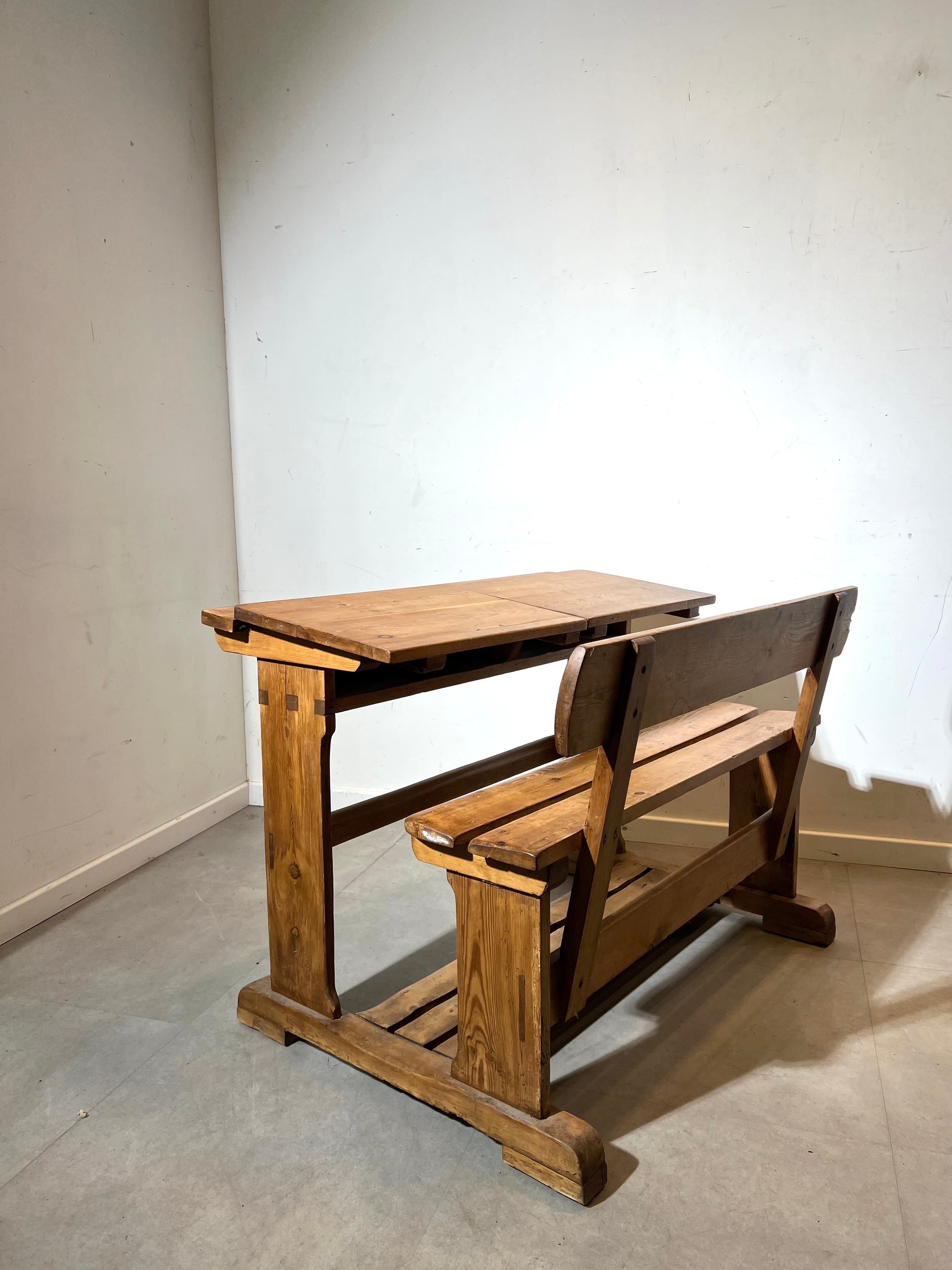 Vintage school desk with bench