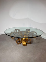 Vintage Gilt Iron Coffee Table with Glass Top