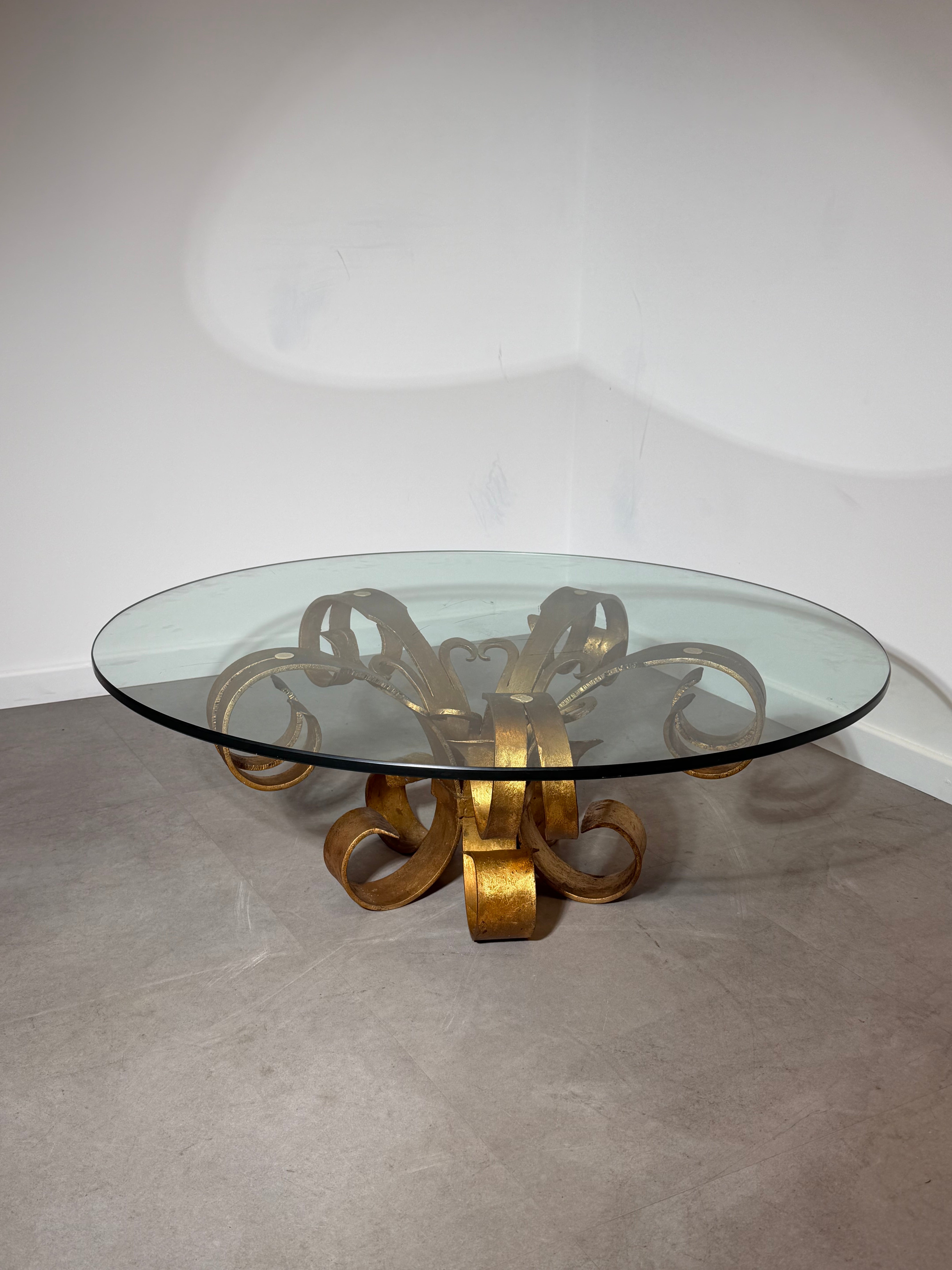 Vintage Gilt Iron Coffee Table with Glass Top