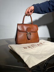 Delvaux Brillant MM Handbag Cognac Brown Leather With Mirror & Dustbag