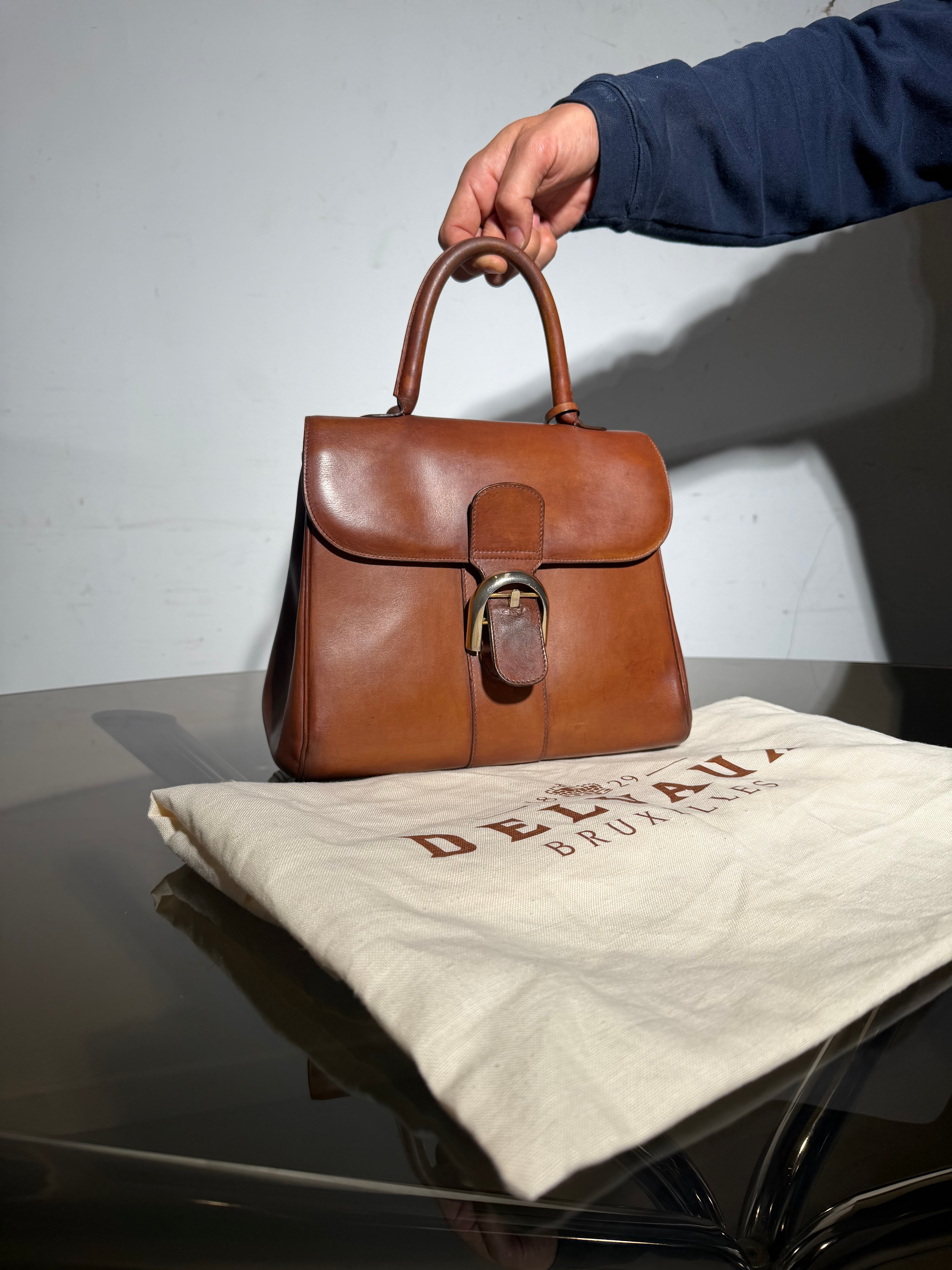Delvaux Brillant MM Handbag Cognac Brown Leather With Mirror & Dustbag