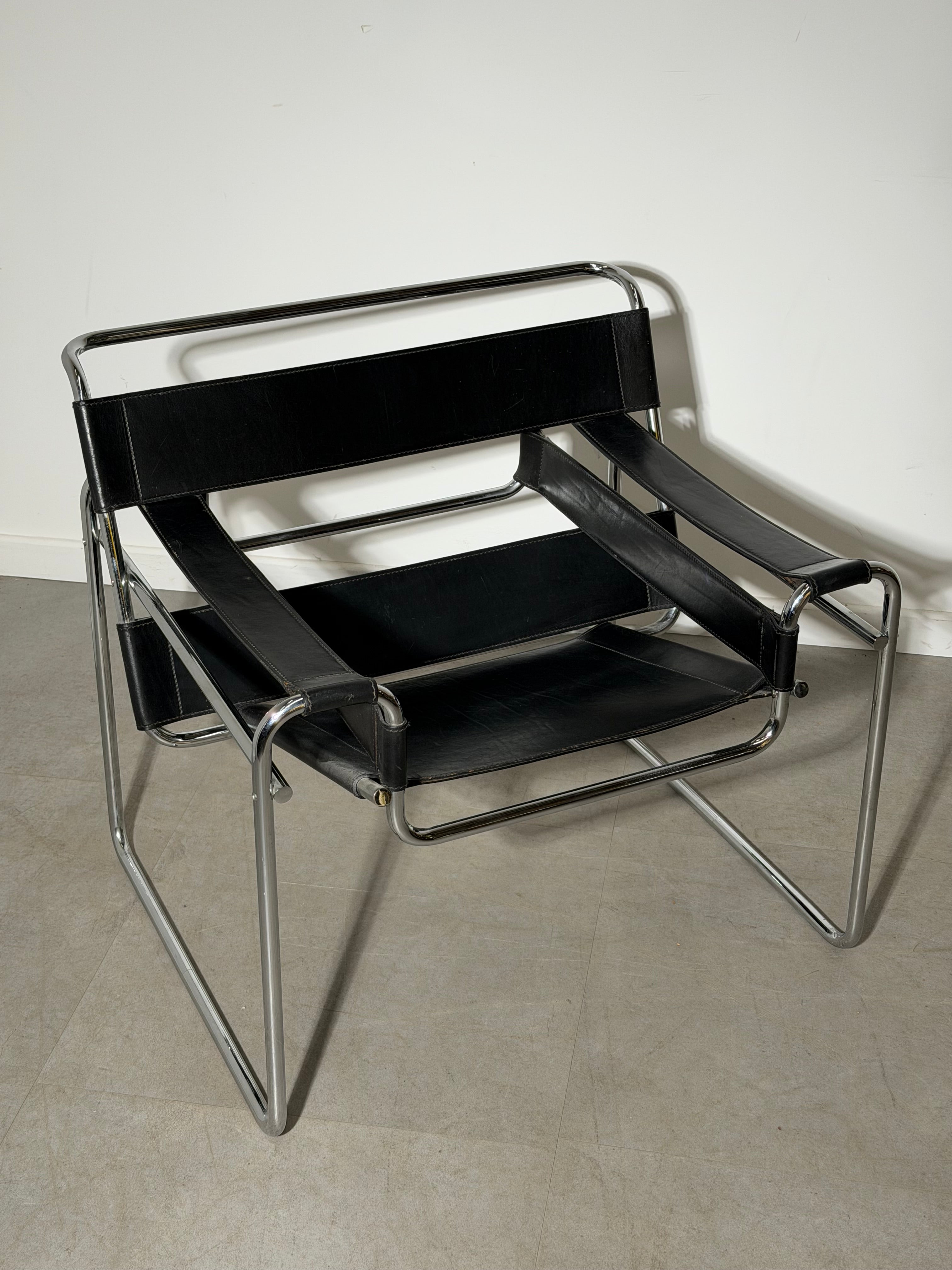 Wassily Style Lounge Chair – Black Leather & Chrome Tubular Frame