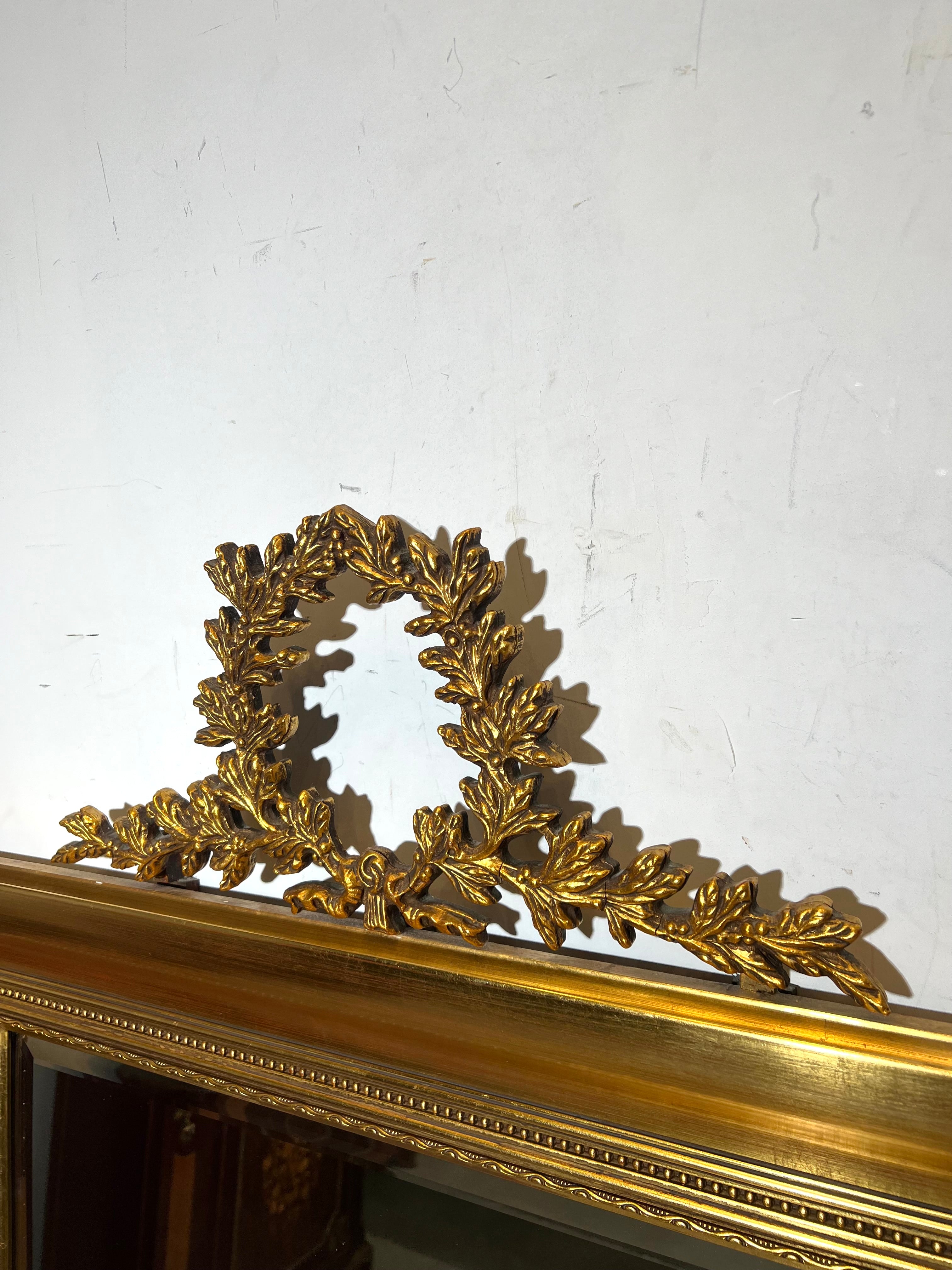 Large Antique Style Gilded Mirror with Laurel Crest