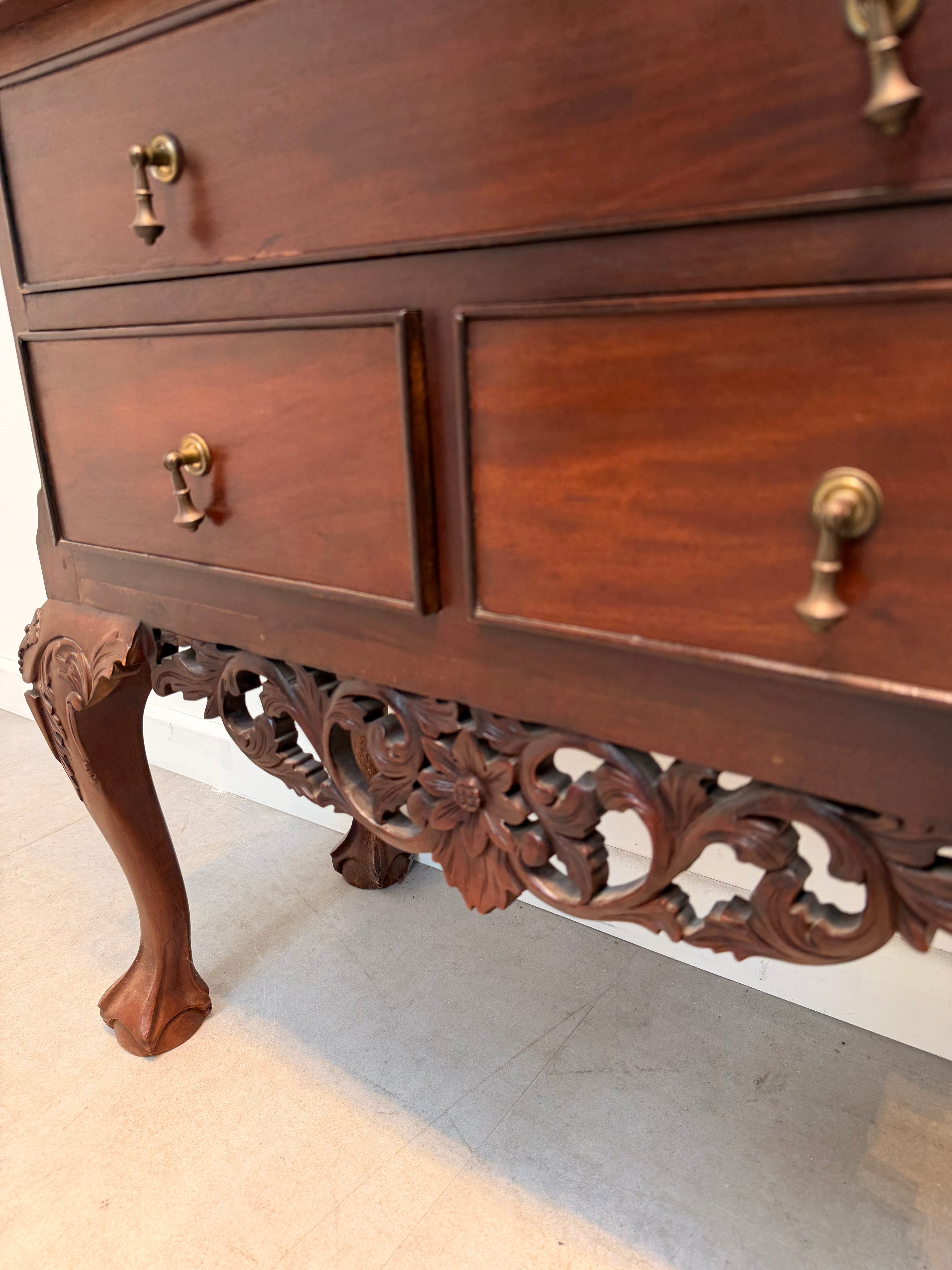 Antique Carved Mahogany Wellington Chest on Stand