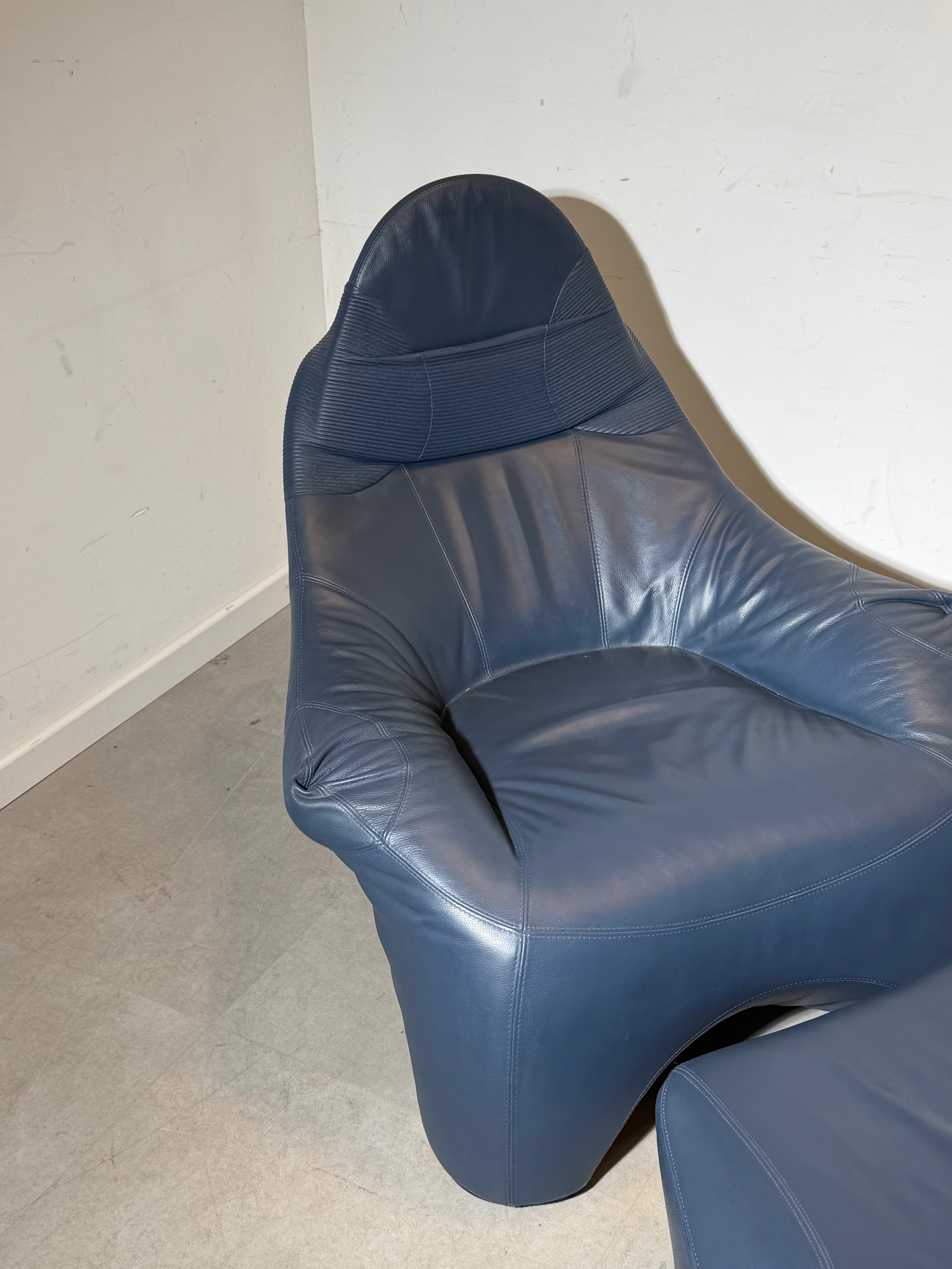 Marc Sadler “Hal” Lounge Chair + Ottoman for Cassina (1996) – Blue Leather