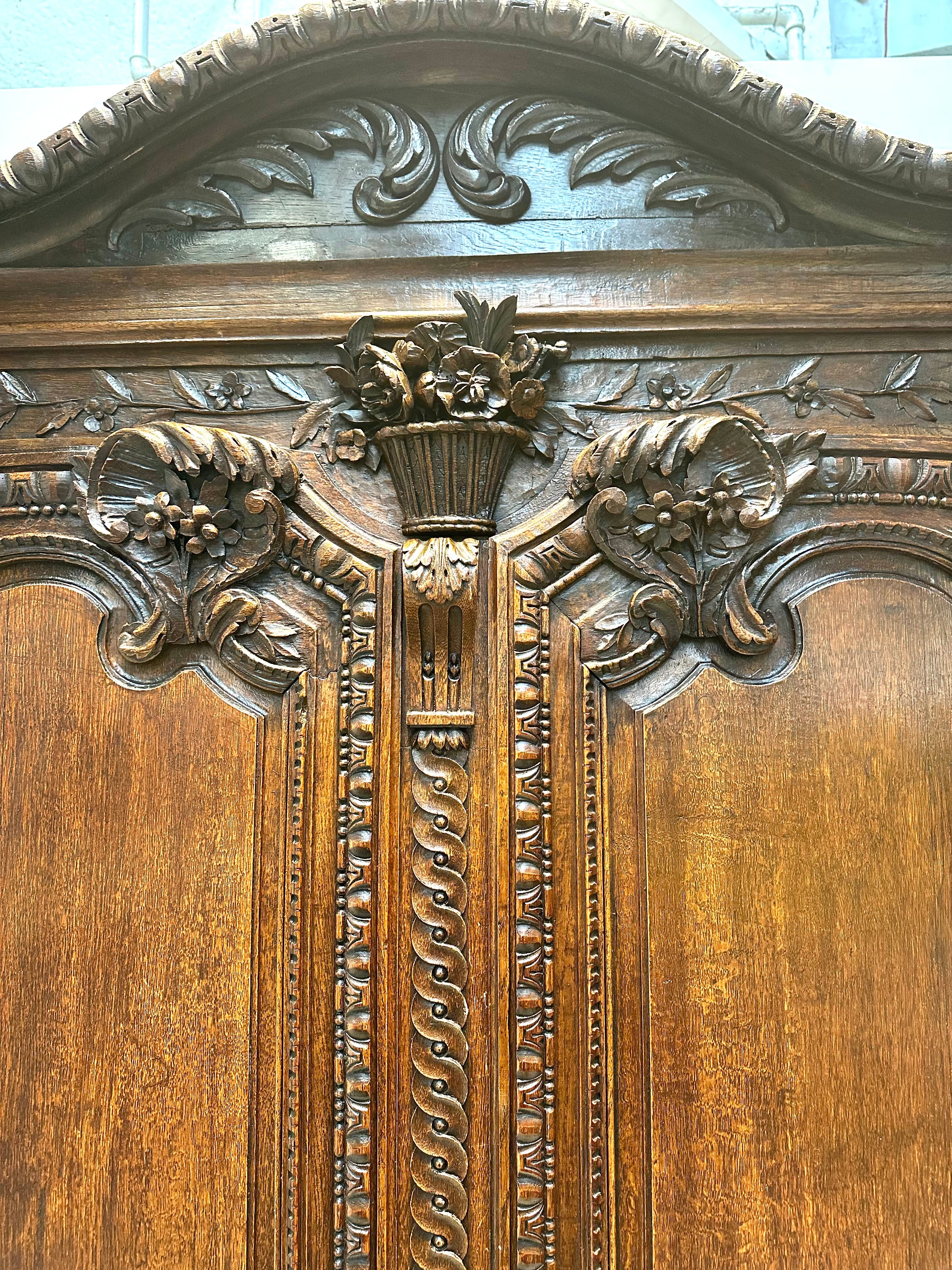 Antique French Louis XV Style Armoire in Carved Oak