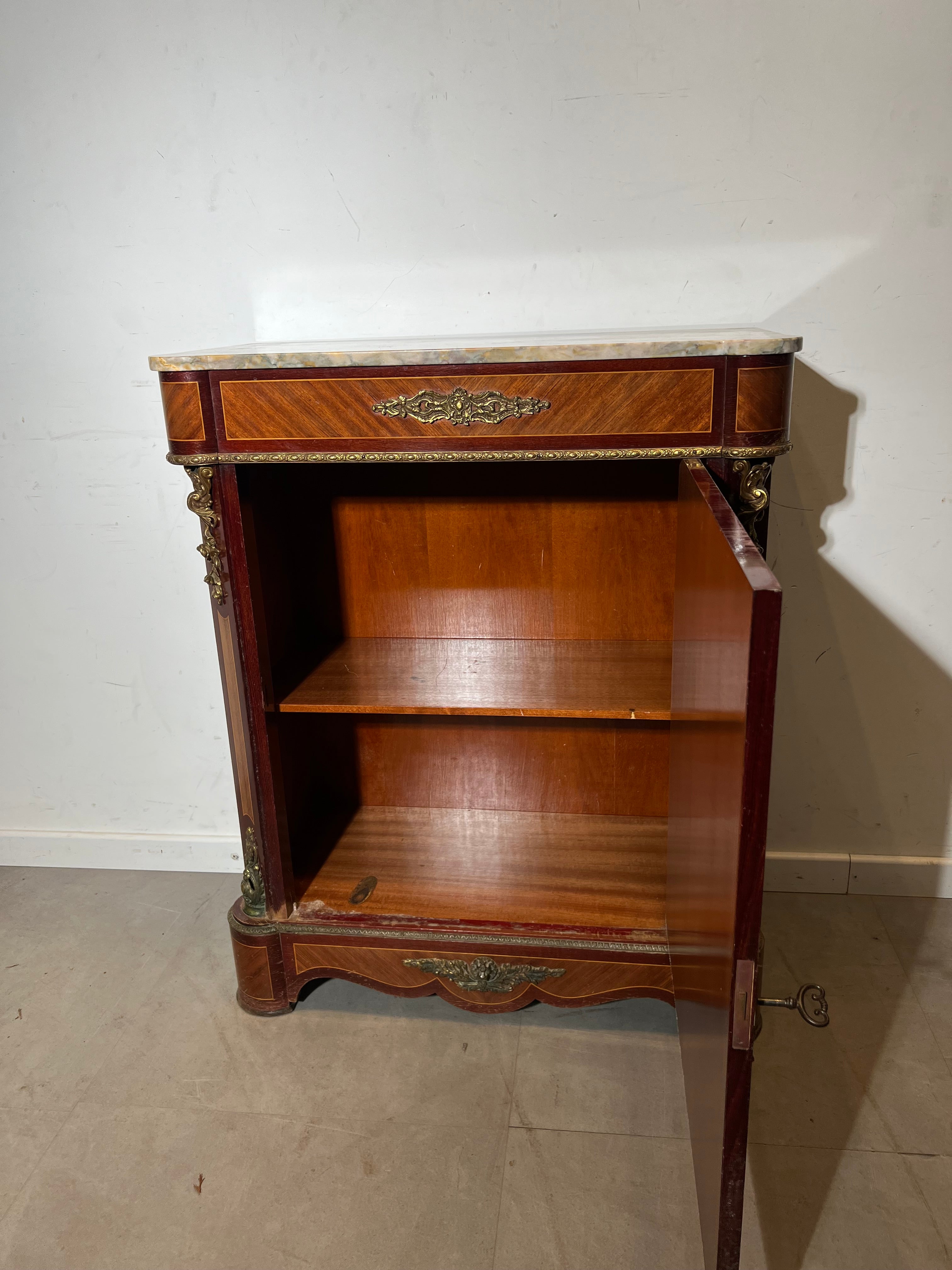 Marquetry Cabinet with Marble Top