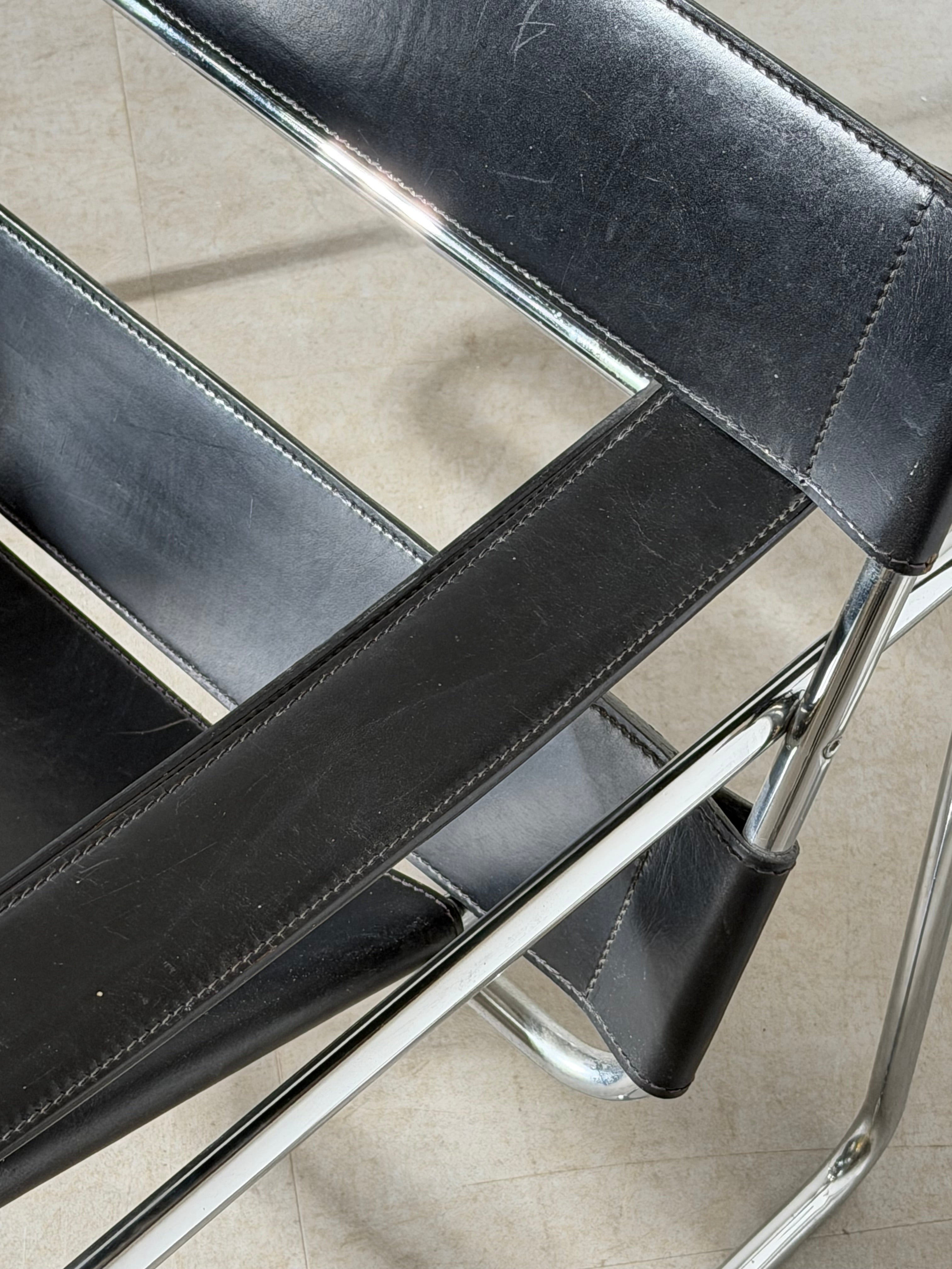 Wassily Style Lounge Chair – Black Leather & Chrome Tubular Frame