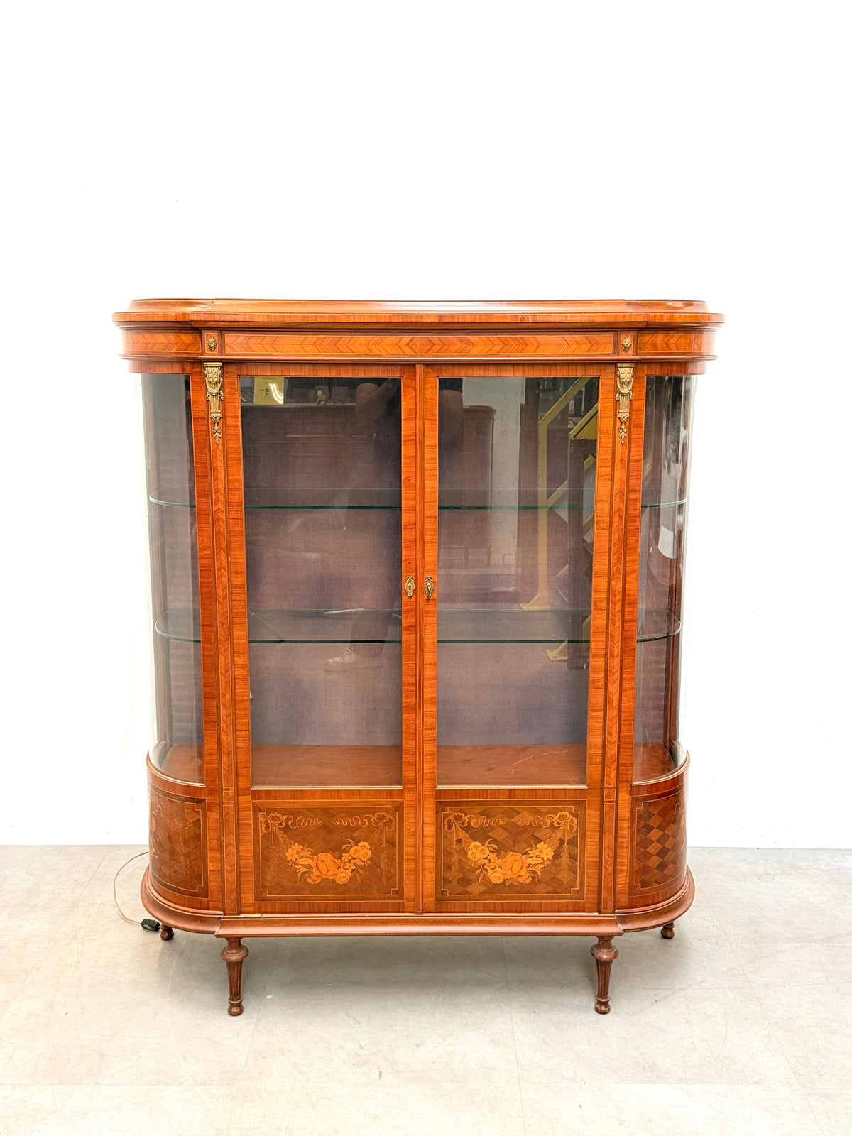 French Louis XVI Style Marquetry Display Cabinet
