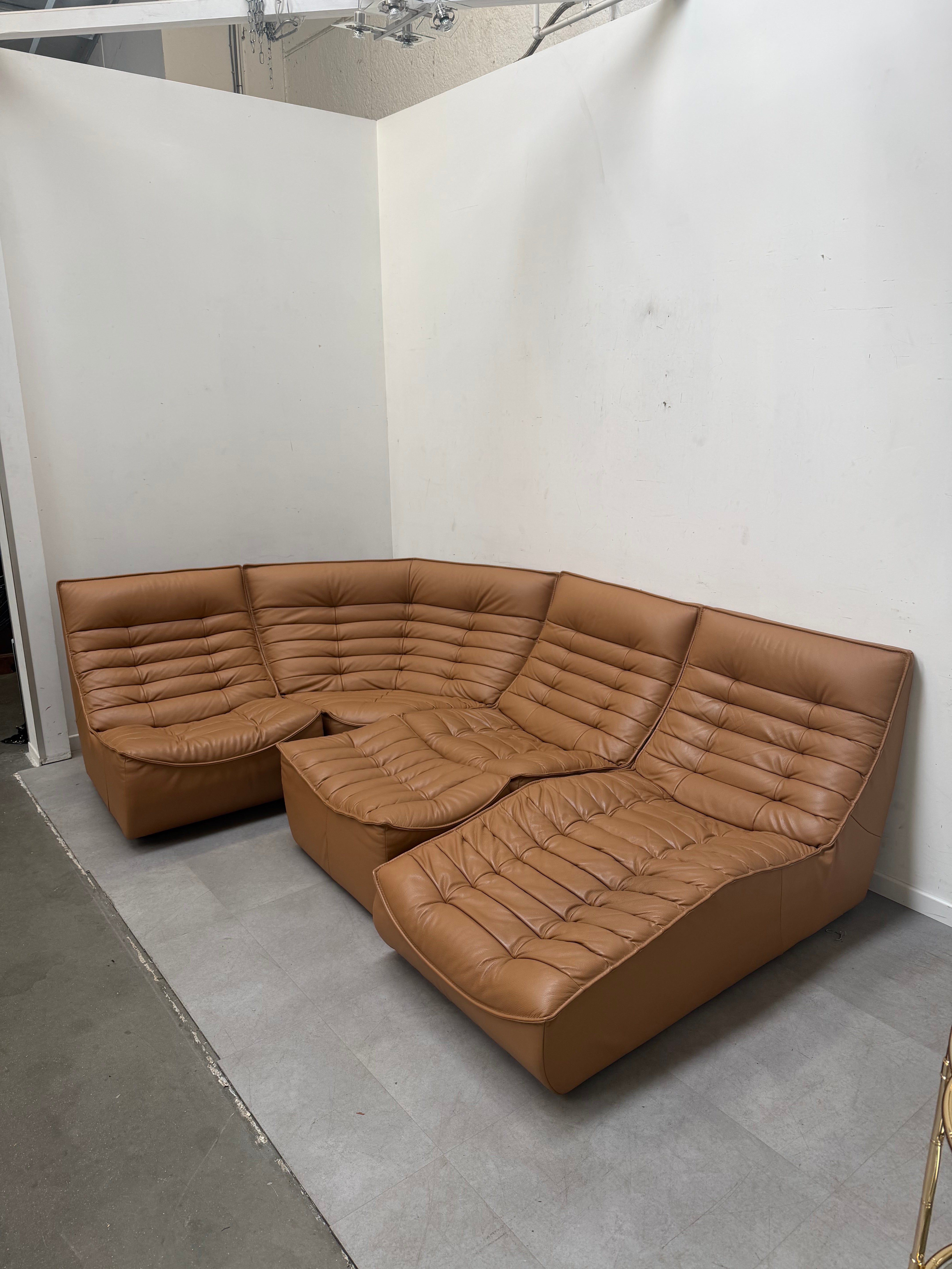 Italiaanse modulaire leren bank – Camelbruin