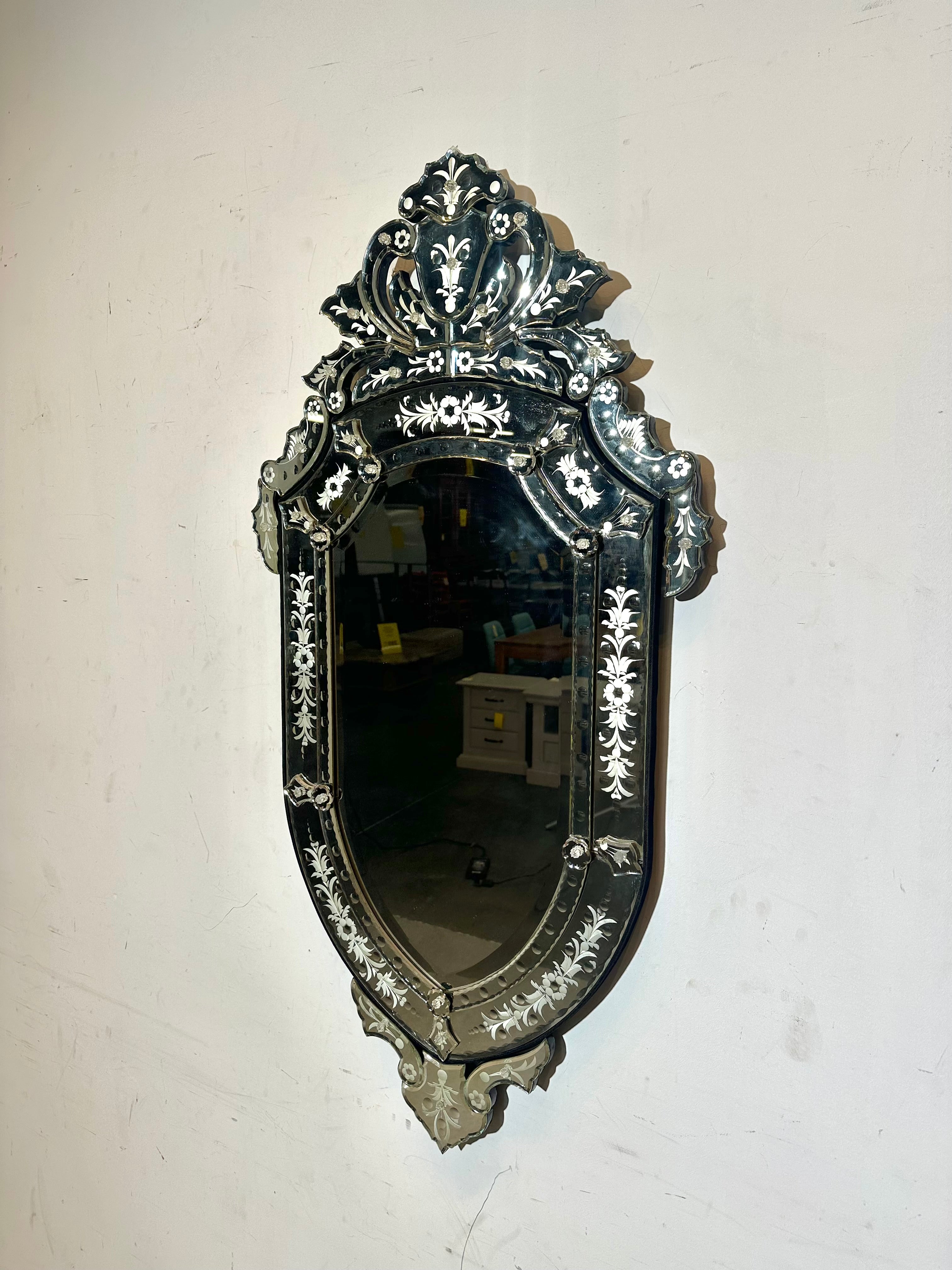 Venetian Etched Mirror with Ornate Crest