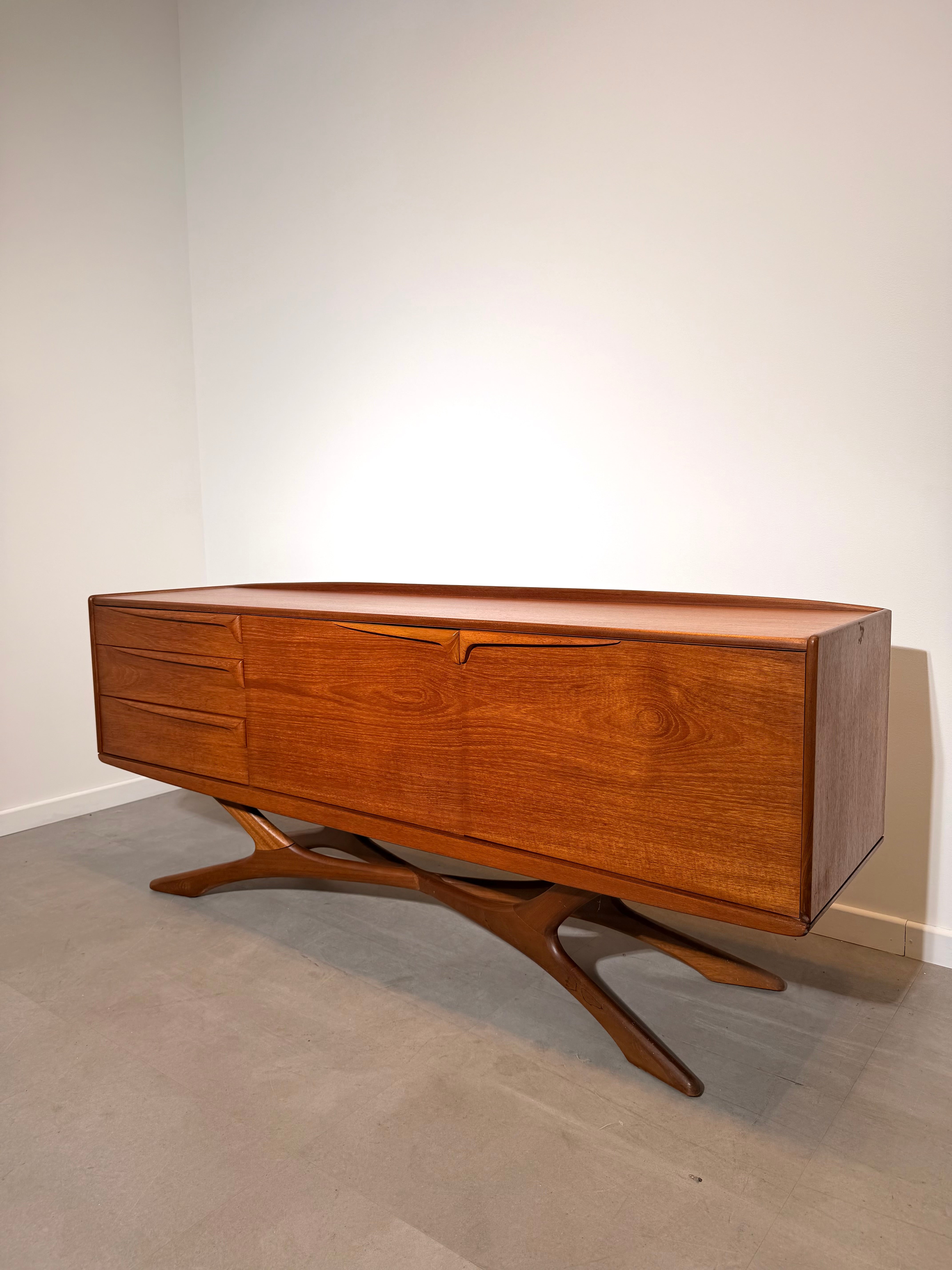 Vintage Beithcraft Teak Sideboard by Val Rossi with Sculptural Base