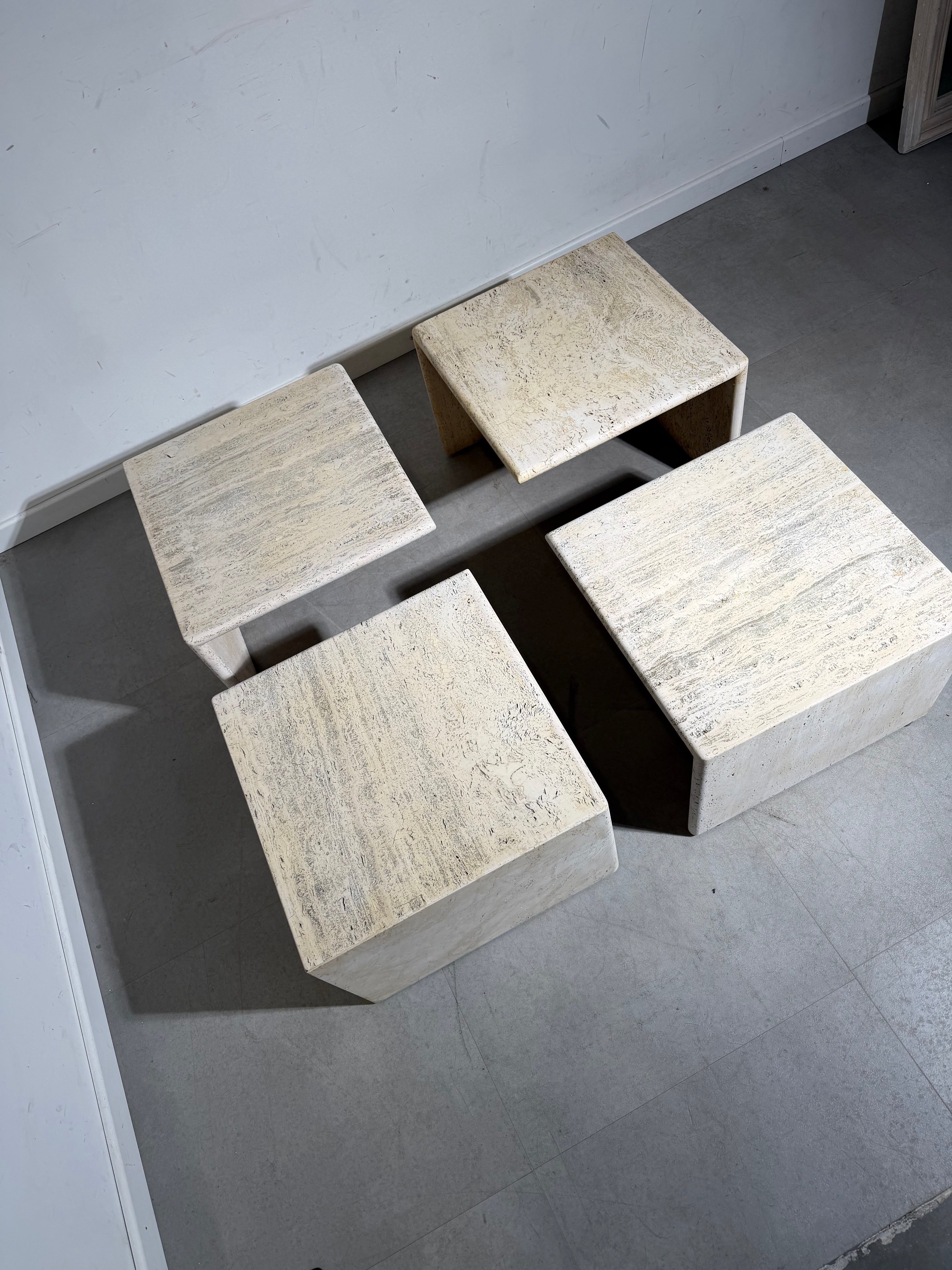 Modular Travertine Coffee Table – Set of 4