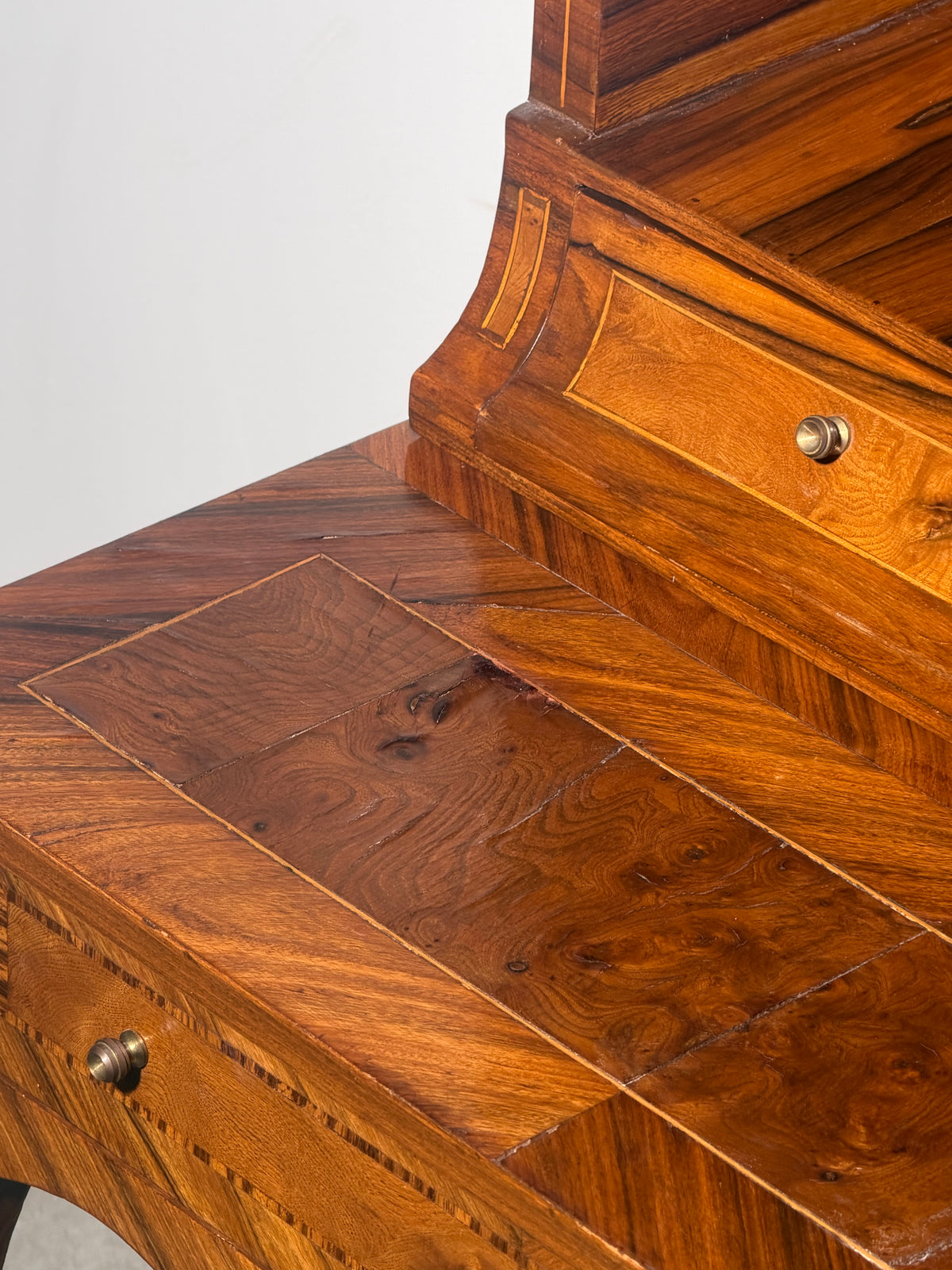 Antique English Marquetry Writing Desk / Secretary