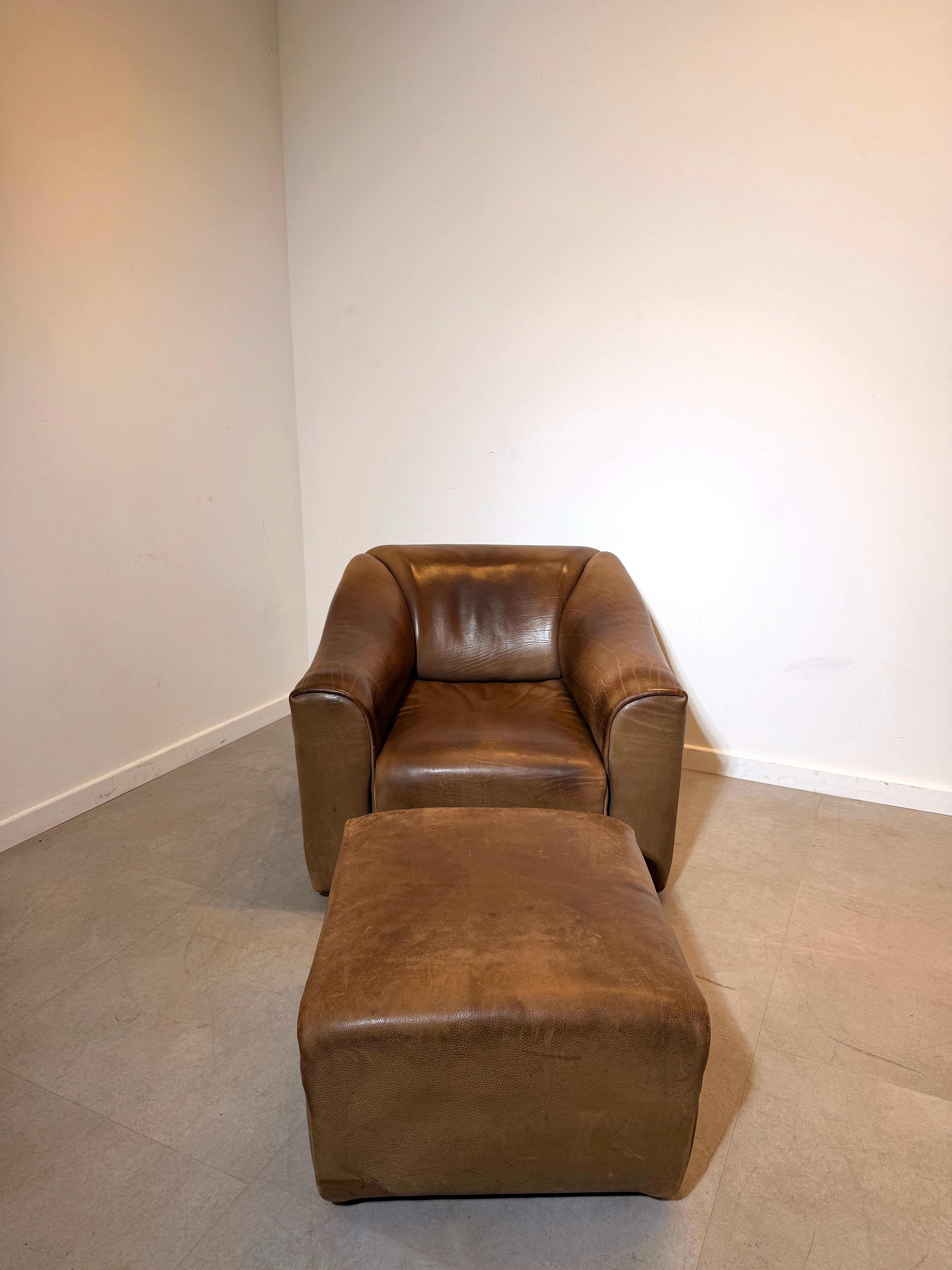 De Sede DS-47 Vintage Neck Leather Lounge Chair with Ottoman